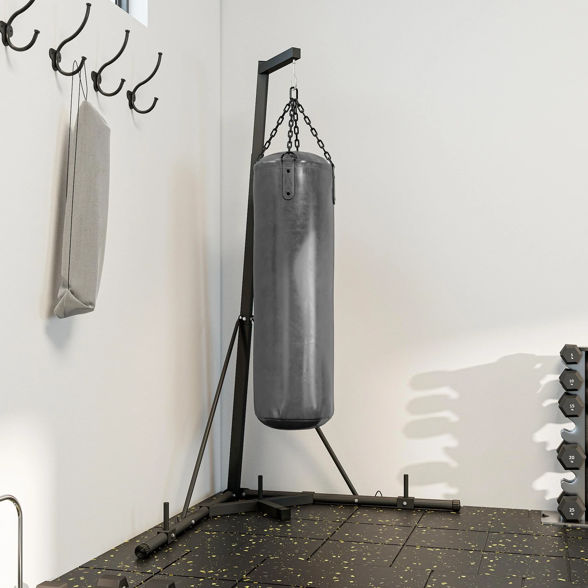 SPORTNOW Soporte de Saco de Boxeo Plegable Soporte para Bolsas de Boxeo de Pie con Altura Ajustable en 10 Niveles para Entrenamiento en Gimnasio Hogar 170x90x182-225 cm Negro