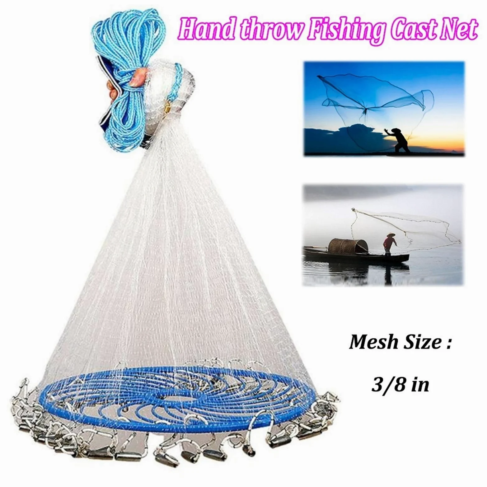Disco Mano Lanzar Red De Pesca Manual Trituradora Red Cebo Exterior Trampa Red De Peces Múltiples Tamaños