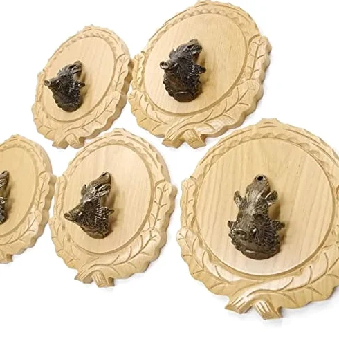 GTK Oferta 5 placas de cuña talladas de roble claro AF 16 cm con 5 cabezas de cuñas, portada grande, tabla de cuñas, cartel para trofeos