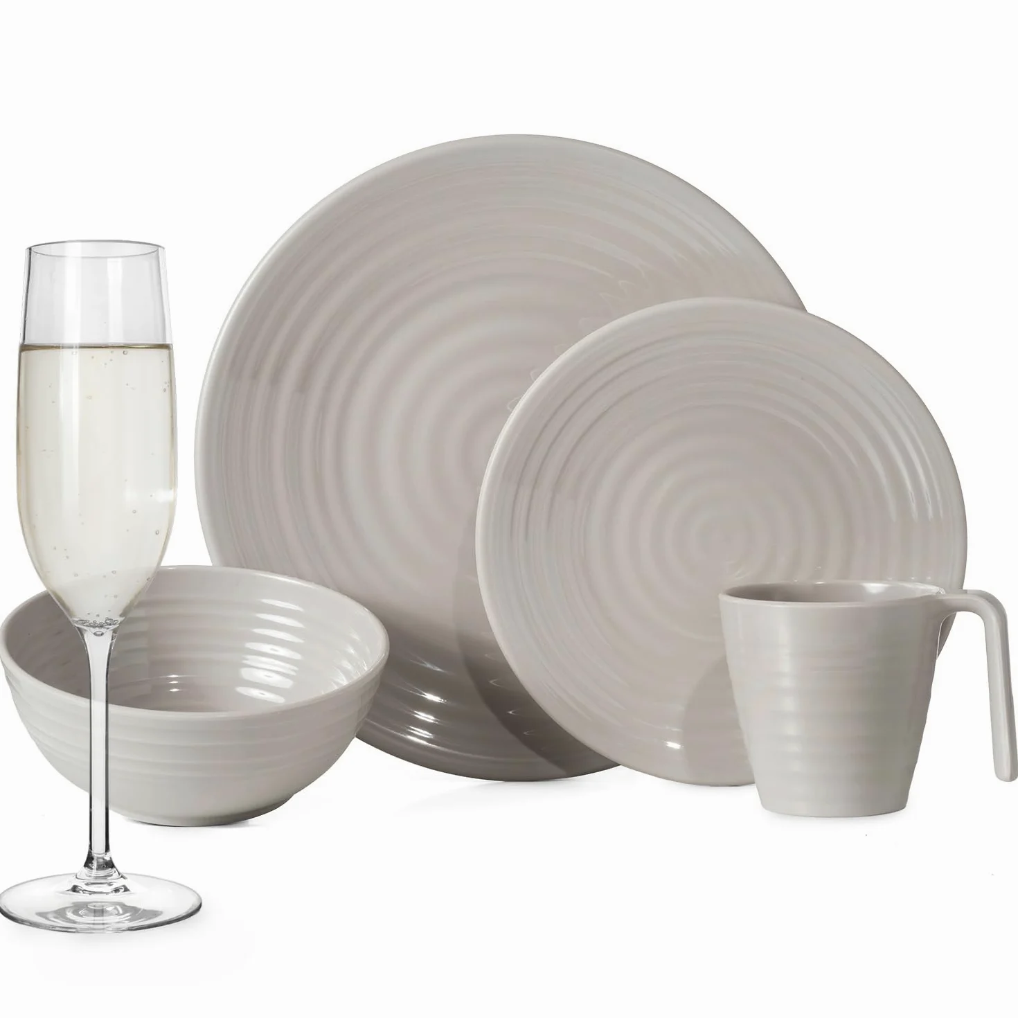 Vajilla de melamina para camping, 4 personas, diseño de café, 16 piezas + 4 vasos Timo, copas de champán, vajilla de pícnic, barbacoa