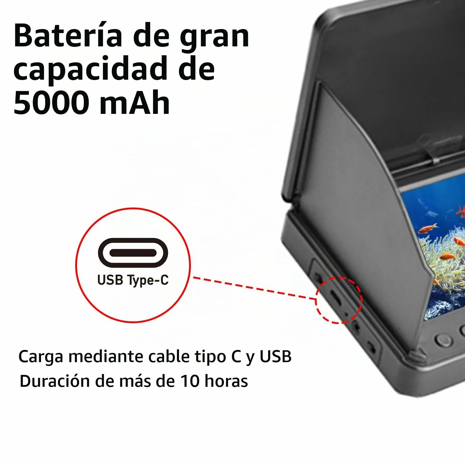Fish Finder - Cámara de pesca submarina (5000 mAh, visión nocturna, infrarroja, IP67, impermeable, con pantalla de 10 cm, para hielo, río y barco