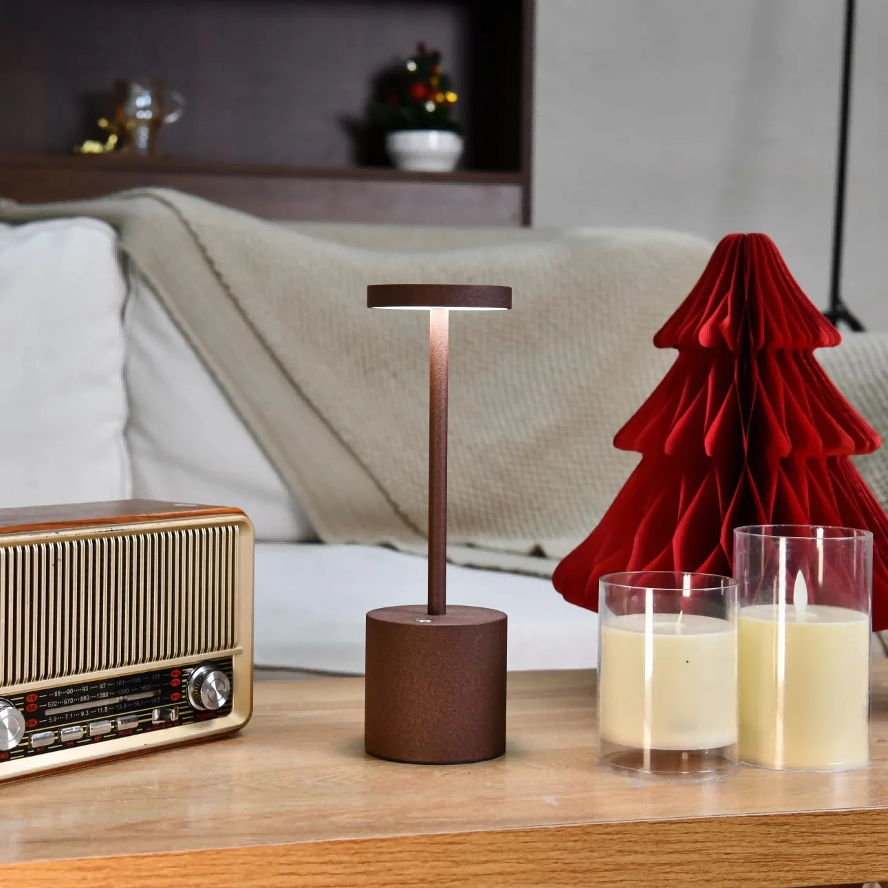 Lámpara de Mesa Inalámbrica 5000 mAh Batería Recargable Metal Corten