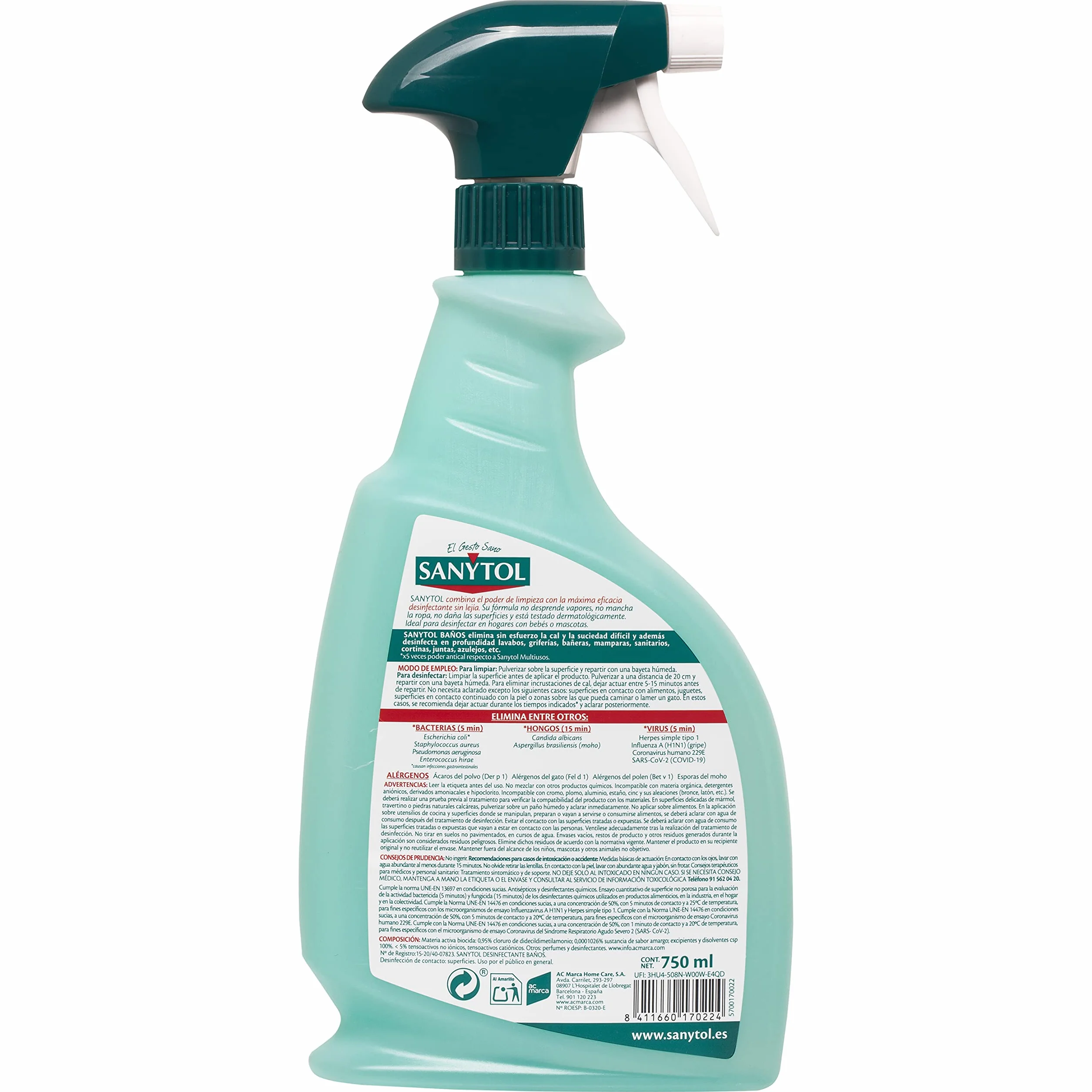 Sanytol Limpiador Desinfectante Antical Baños 4x750ML 3L