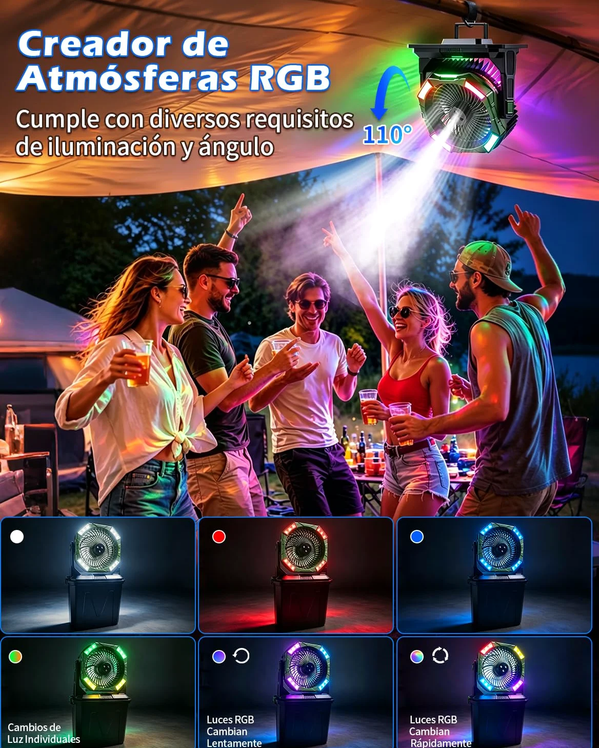 yAyusi 10L Ventilador Nebulizador Portátil Grande para Exteriore con Luz RGB, 3-en-1 20000mAh Ventilador Recargable con Control Remoto y Temporizador,4 Velocidade Modo Pulverización para Patio (Verde)