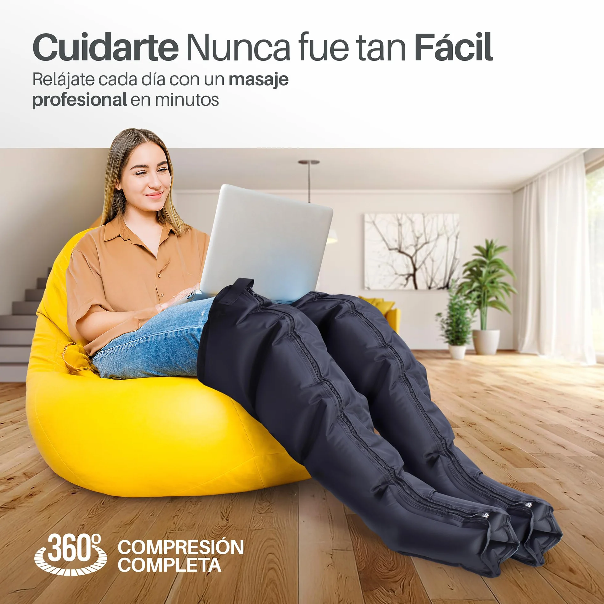 PORTENTUM Presoterapia Masajeador Piernas Abdomen 8 Modos 3 Intensidades Mando LCD USB-C Accesorios Brazo Cintura Bolsa Transporte