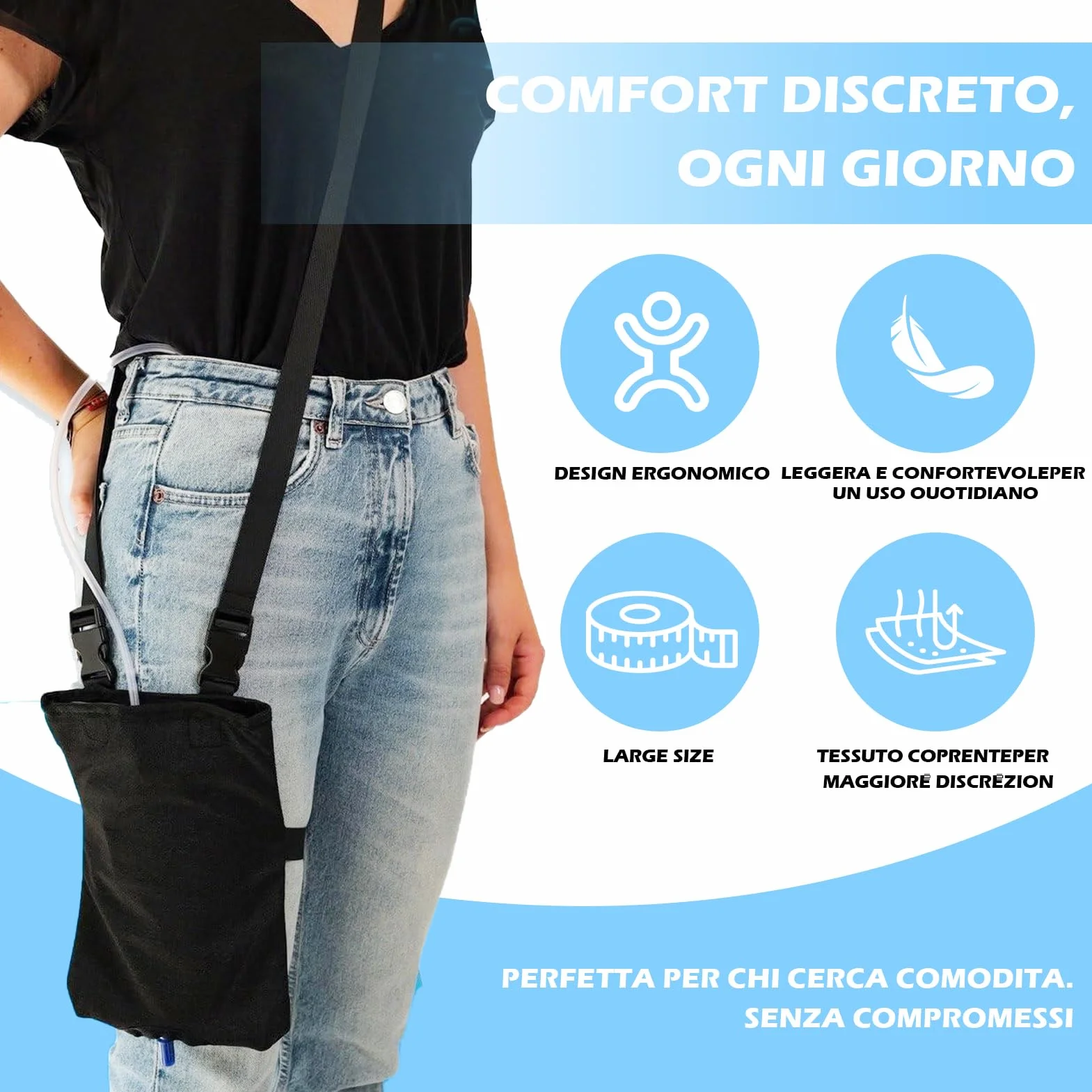 Bolsas para catéter universal, soporte elástico, correa de hombro ajustable (Negro)