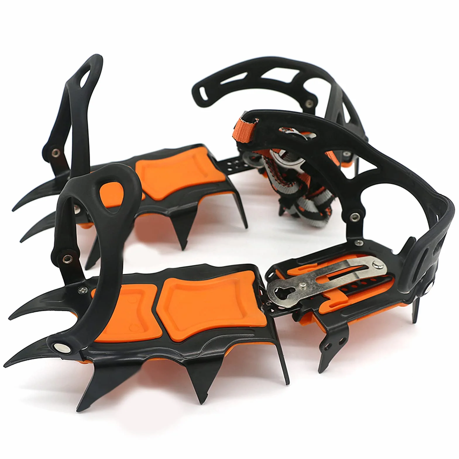 Crampones de Hielo con 12 Clavos, Tacos de Tracción para Nieve para Escalada, Senderismo y Esquí. Puntas de Agarre para Botas de Invierno. Longitud Ajustable para Calzado (CN