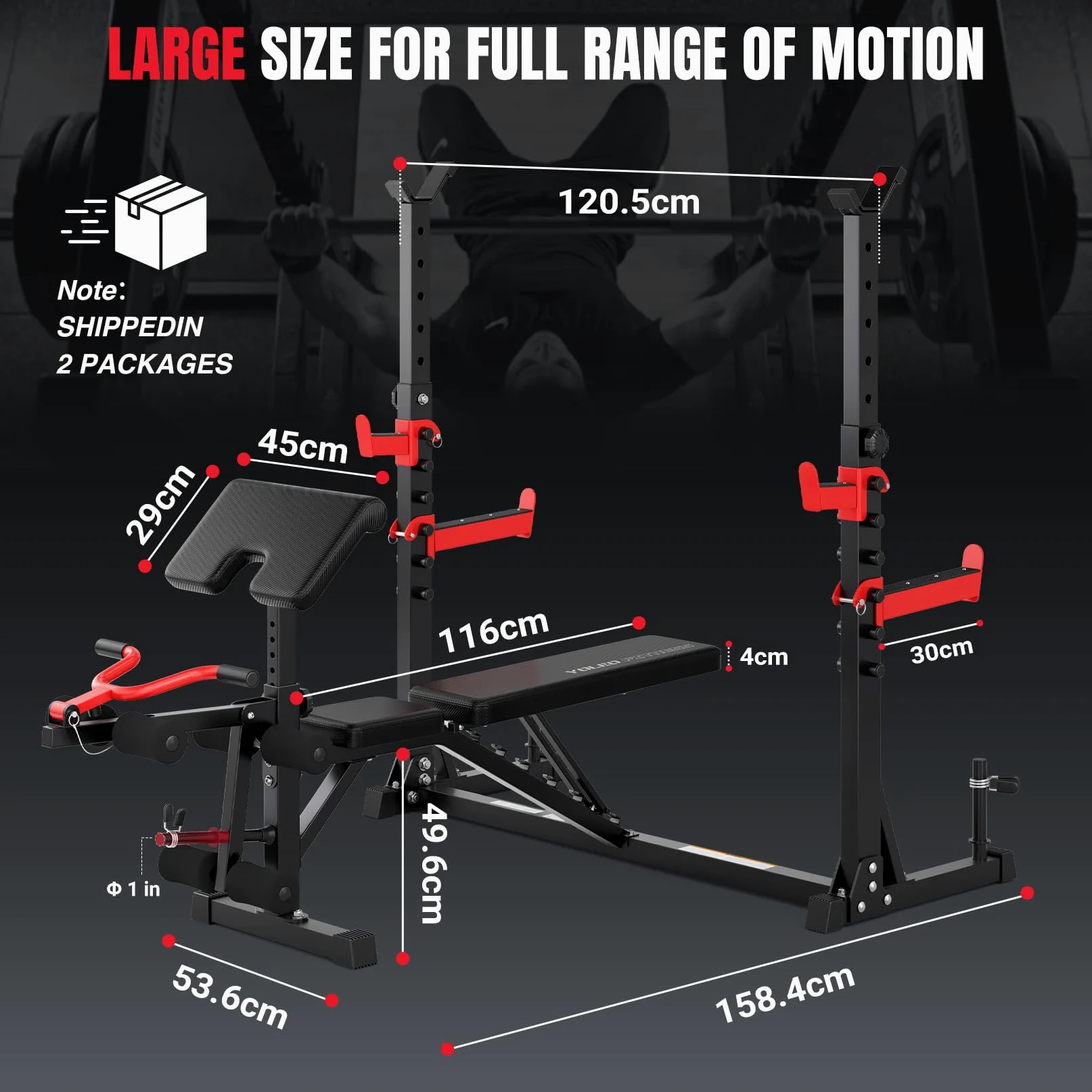 YOLEO Banco de Pesas Ajustable - Banco de musculación plegable para gimnasio en casa, Banco de trabajo de alta resistencia, banco abdominal inclinado/declinado