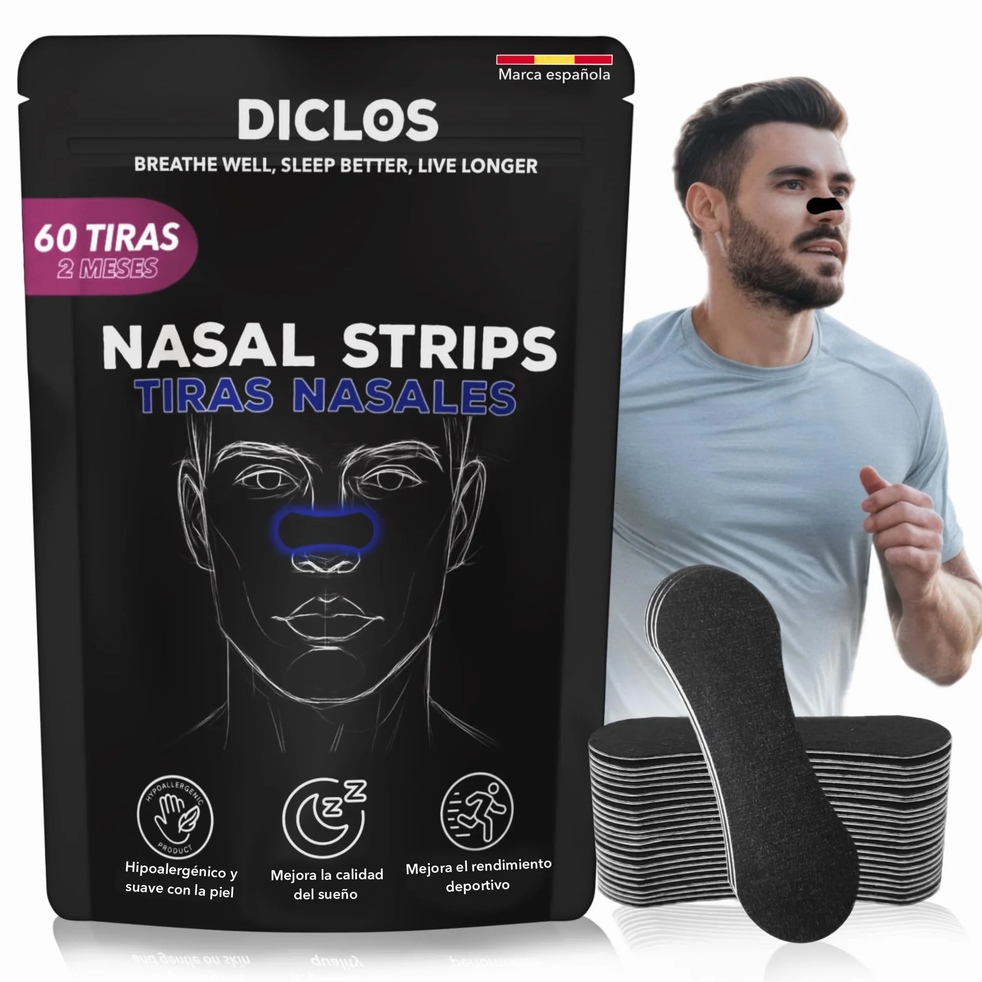 Tiras Nasales Antirronquidos para Dormir 60 Pack - Nasal Strips Respirar Mejor