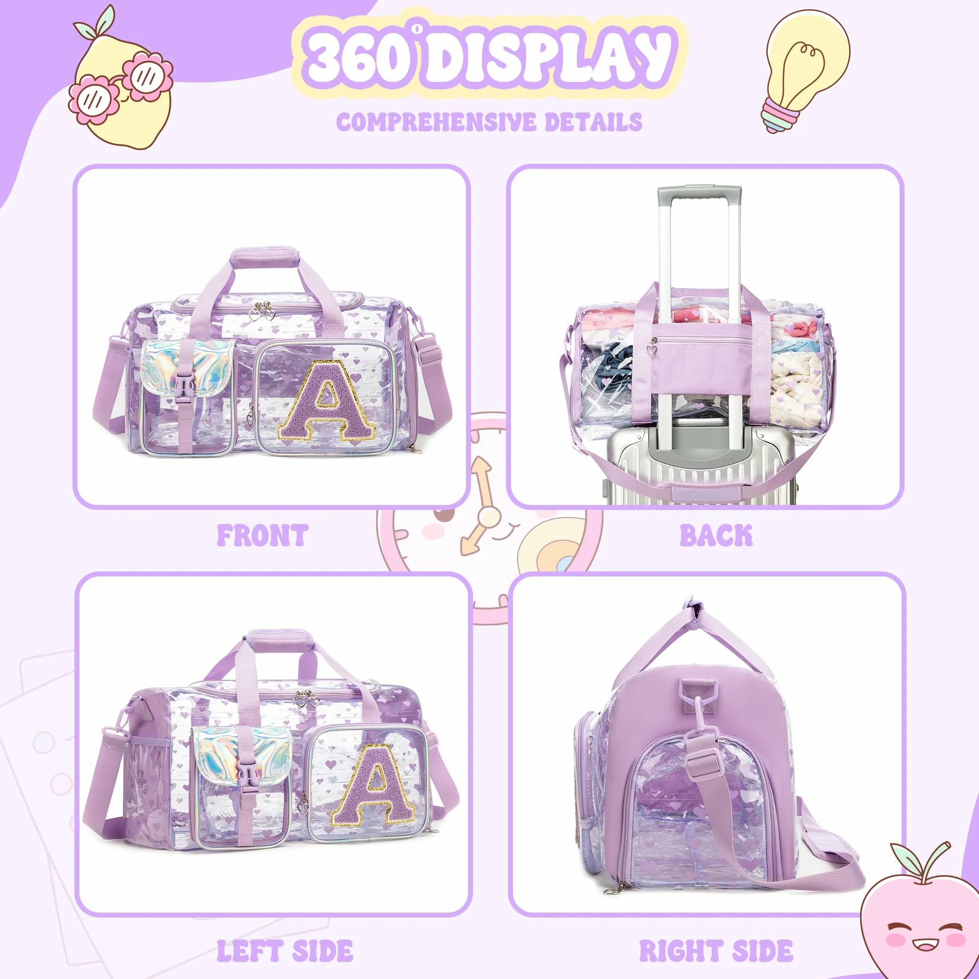 Bolsa de Deporte Niña Transparente Inicial A – Bolsa de Piscina Playa Gym Maleta Infantil