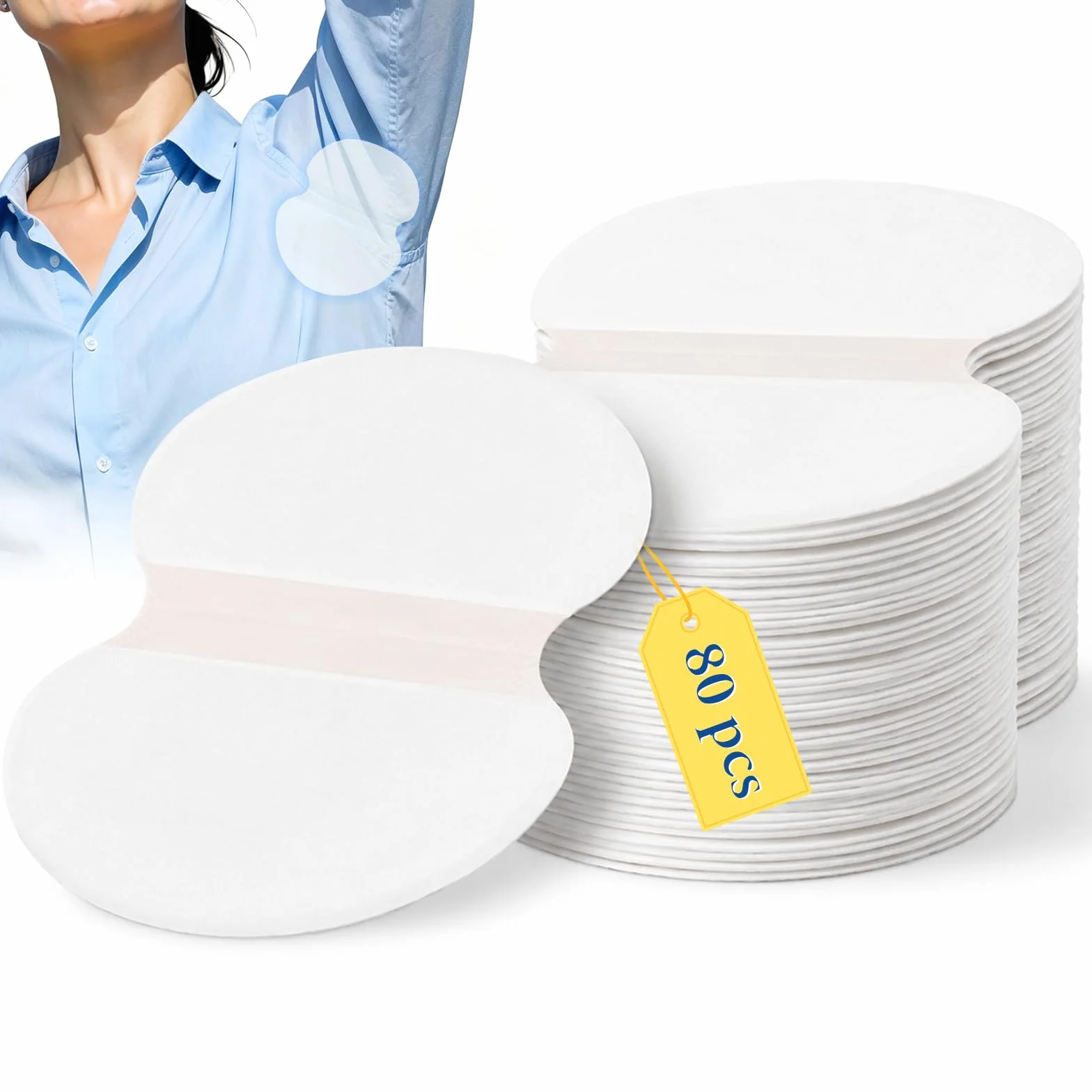 Almohadillas Autoadhesivas para Axilas, Protectoras para el Sudor, Invisibles, Absorción y Reducción de Olor, 80 Piezas