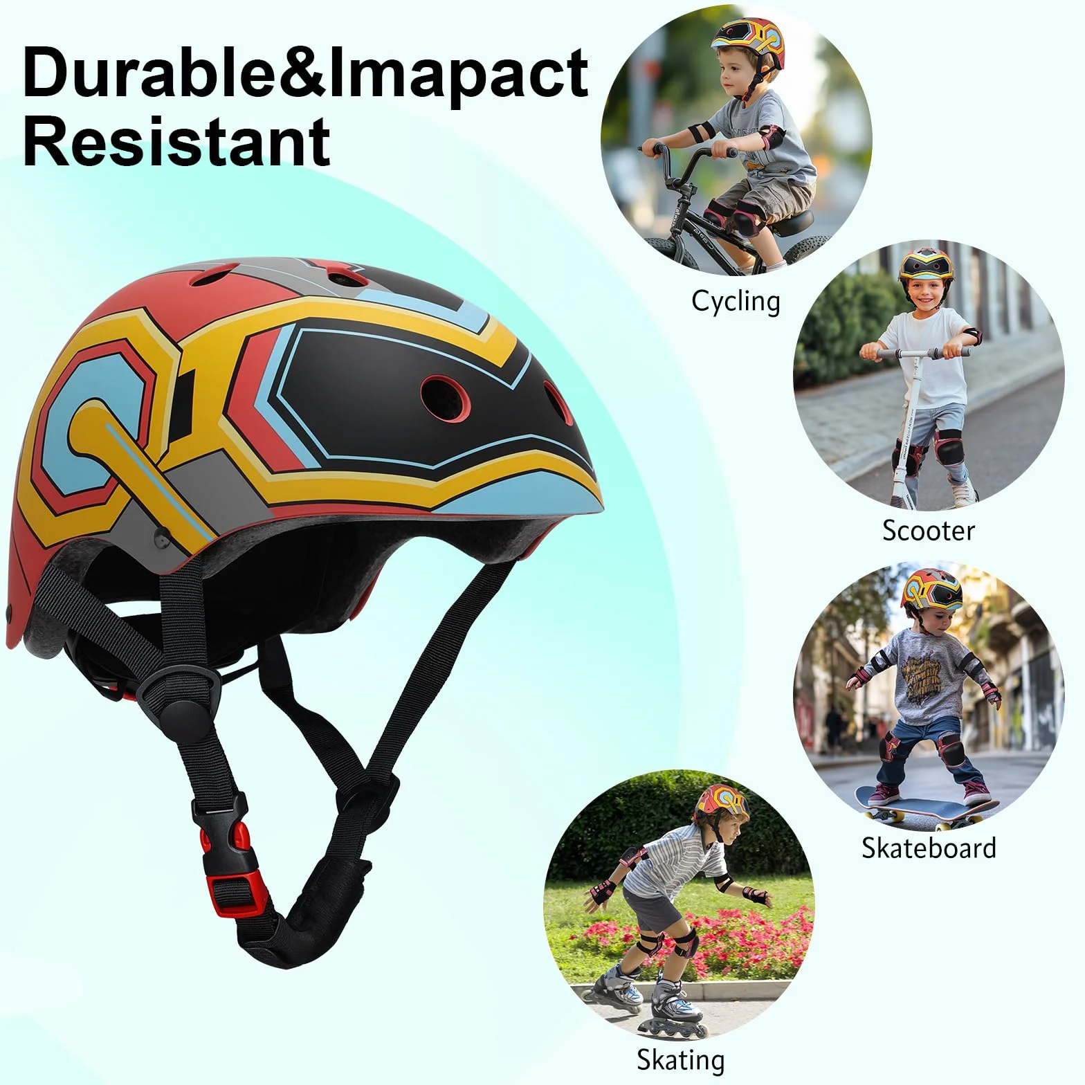 Casco Bicicleta Ajustable Niños 3-8 Años Rodilleras Coderas Muñequeras Protecciones Deportivas