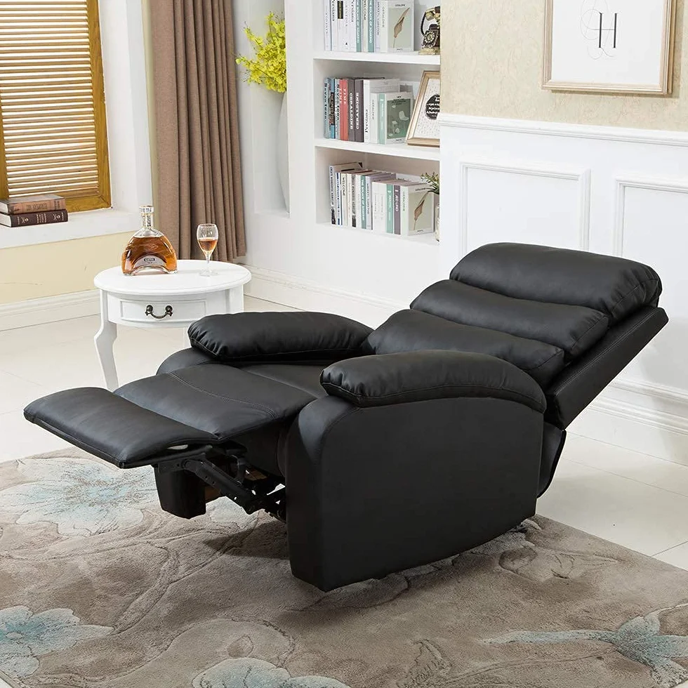 Gridinlux Sillón Relax Masaje Extra Acolchado Negro Reclinable Elevación automática Mando 5 Modos Calor Lumbar 8 Motores 4 Zonas Polipiel