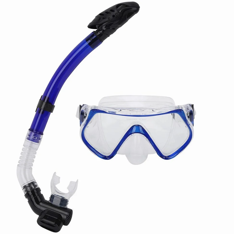 Máscara de Buceo con Marco Grande, Gafas de natación, Gafas antivaho para esnórquel, Tubo de respiración seco Impermeable para Nadar en o Negro
