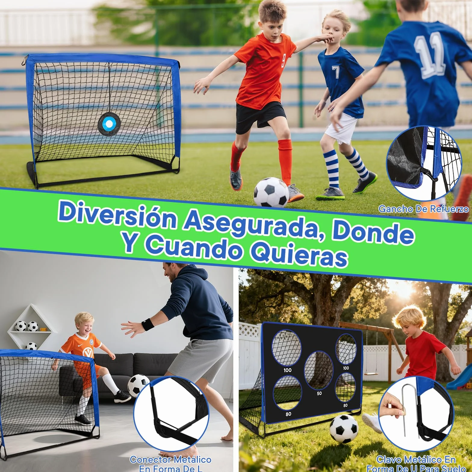 Porterias de Futbol 3 en 1 Plegable Portatil para niños con 3 Modos de Juego