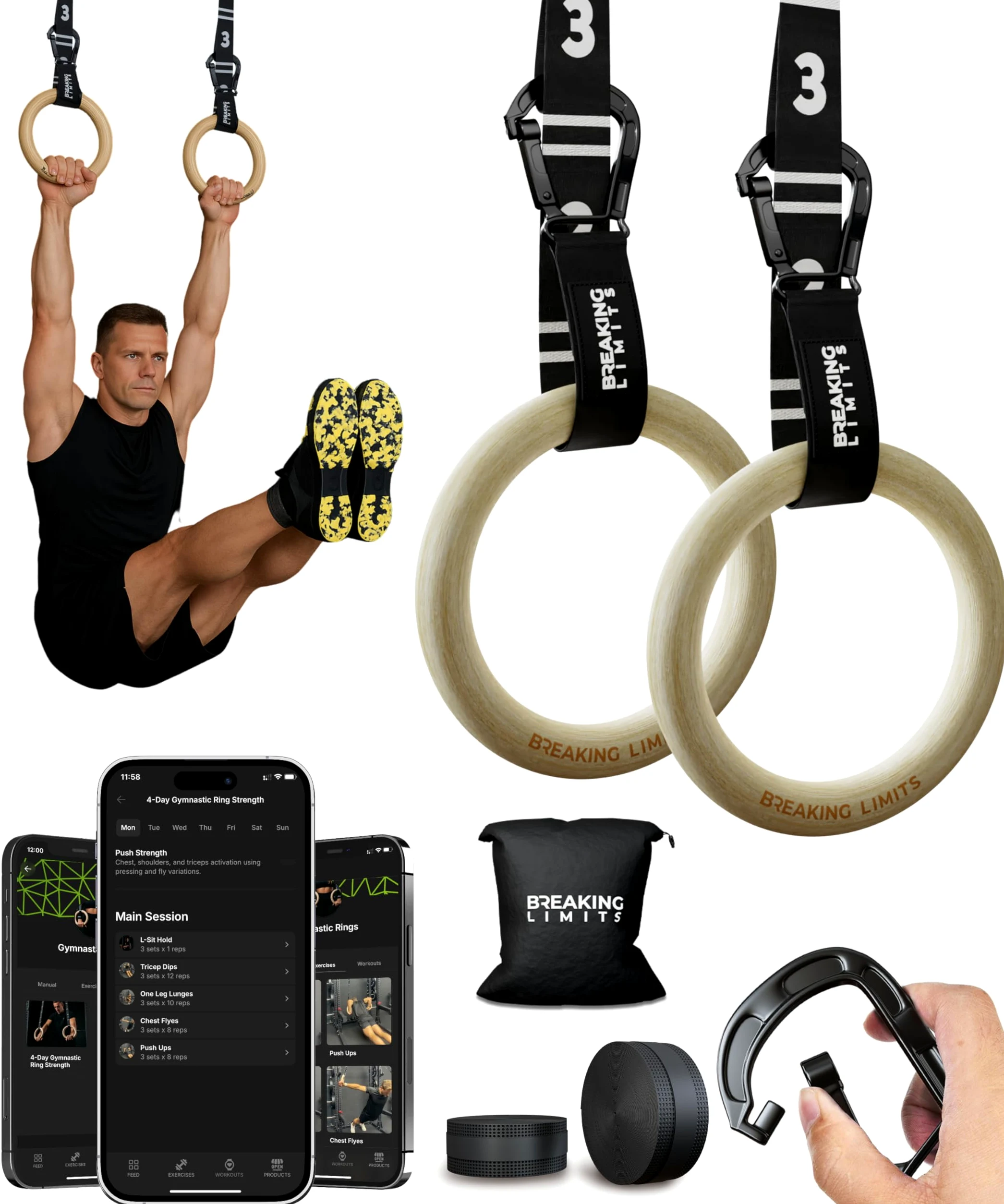BREAKING LIMITS Anillas Gimnasia - Anillas Calistenia - Gymnastic Rings para Crossfit y Fitness