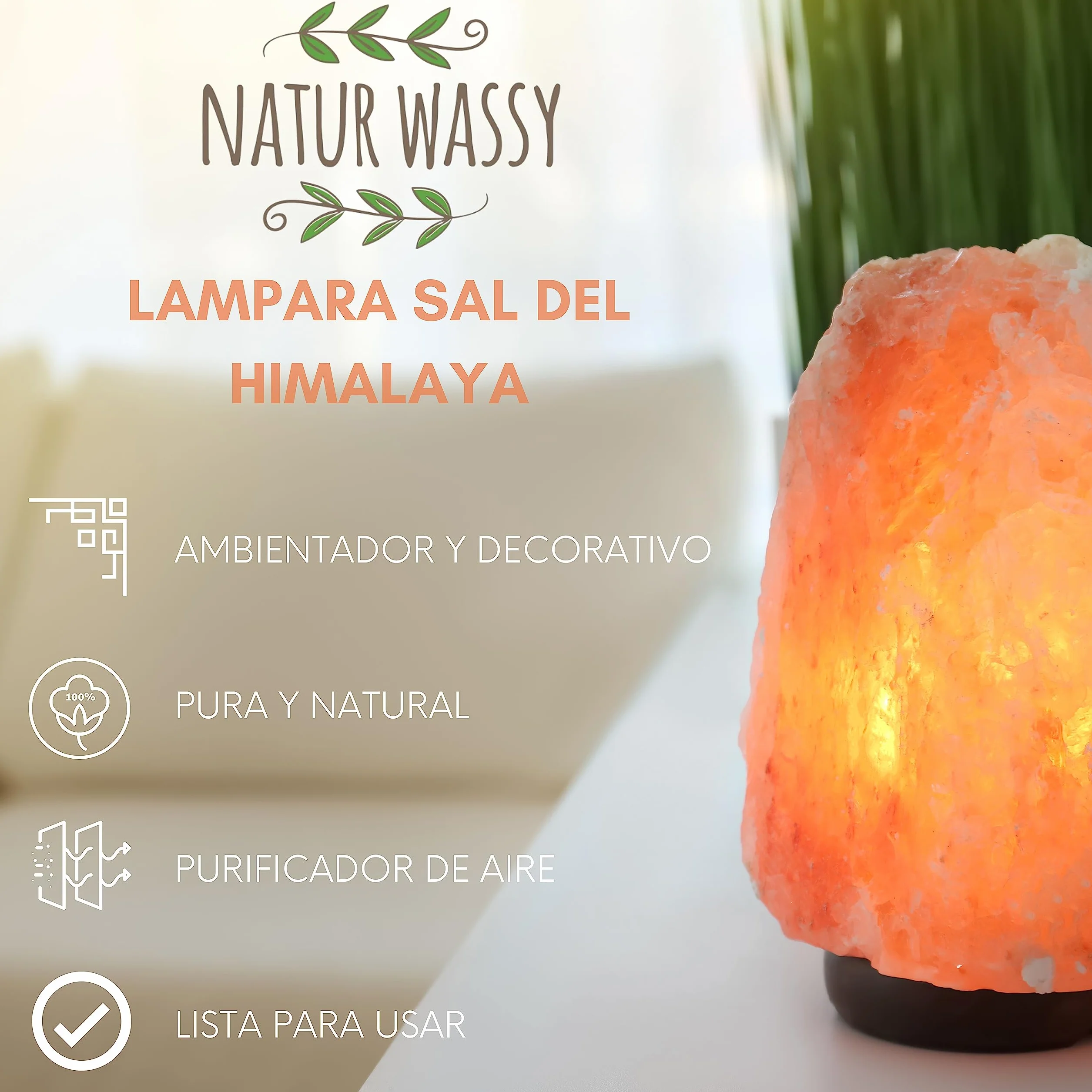 Lampara De Sal Del Himalaya 8-10 KG Natural Hecha A Mano Con Base De Madera Enchufe EU