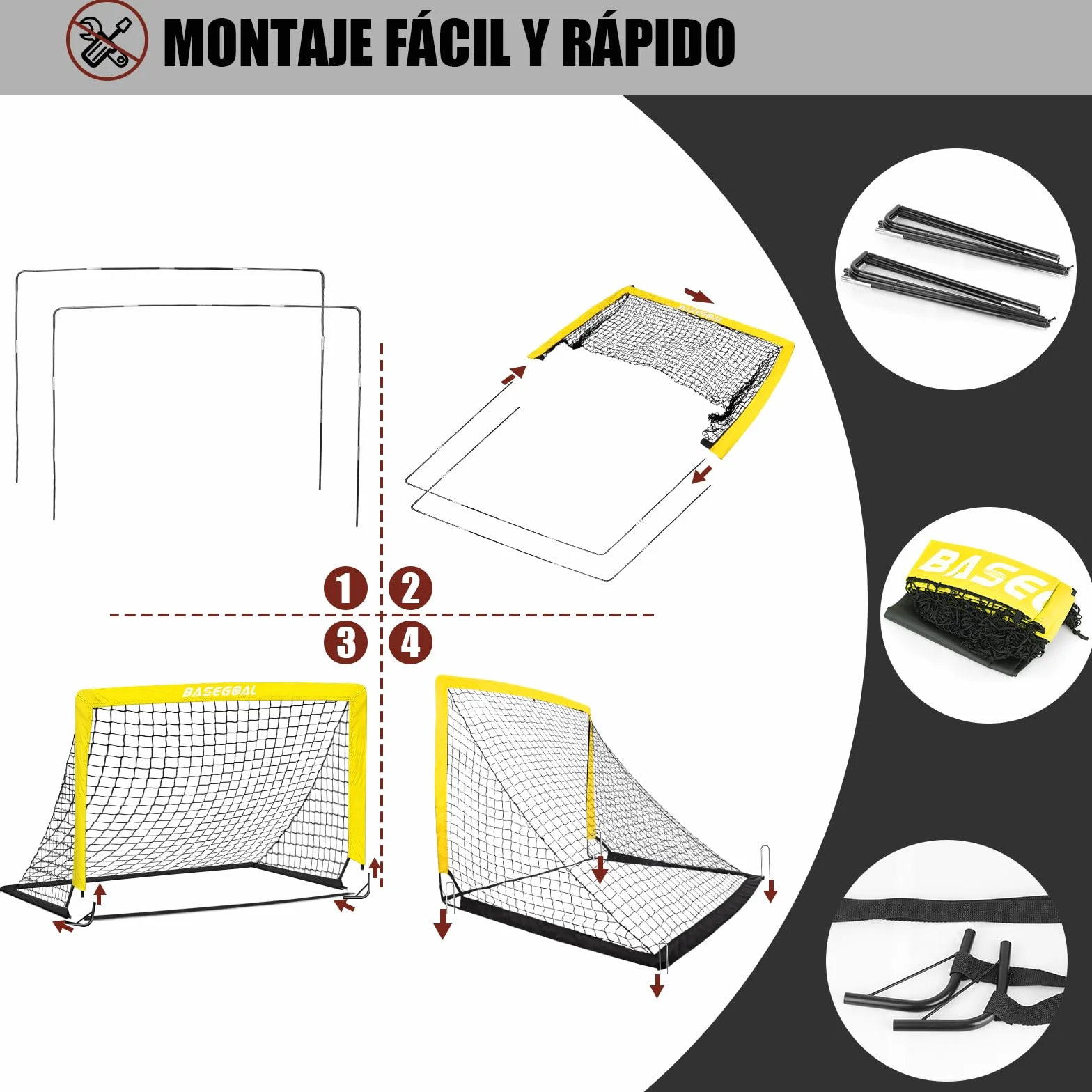 BaseGoal Red de Portería de Fútbol Plegable 150x120cm con Bolsa de Transporte