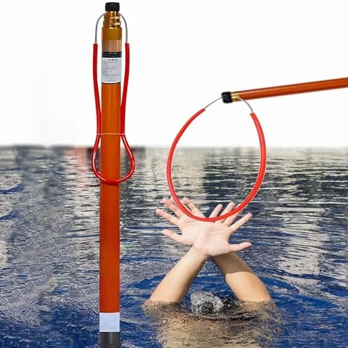 Barra de alcance salvavidas con diseño reflectante, soporta 120 kg de carga para rescate de emergencia en piscinas, lagos y muelles