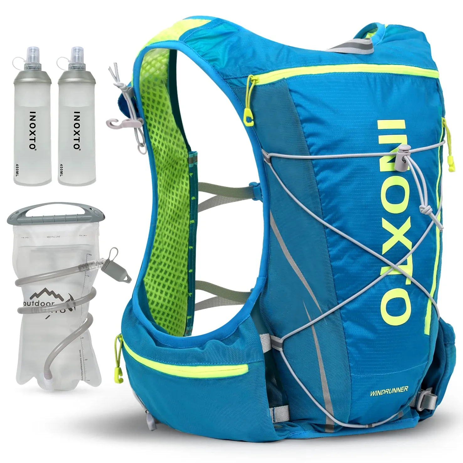 INOXTO Chaleco de hidratación ligero para correr, mochila de hidratación con bolsa de agua de 1.5 L y botella de agua plegable suave de 450 ml para senderismo, correr, ciclismo, carreras para mujeres