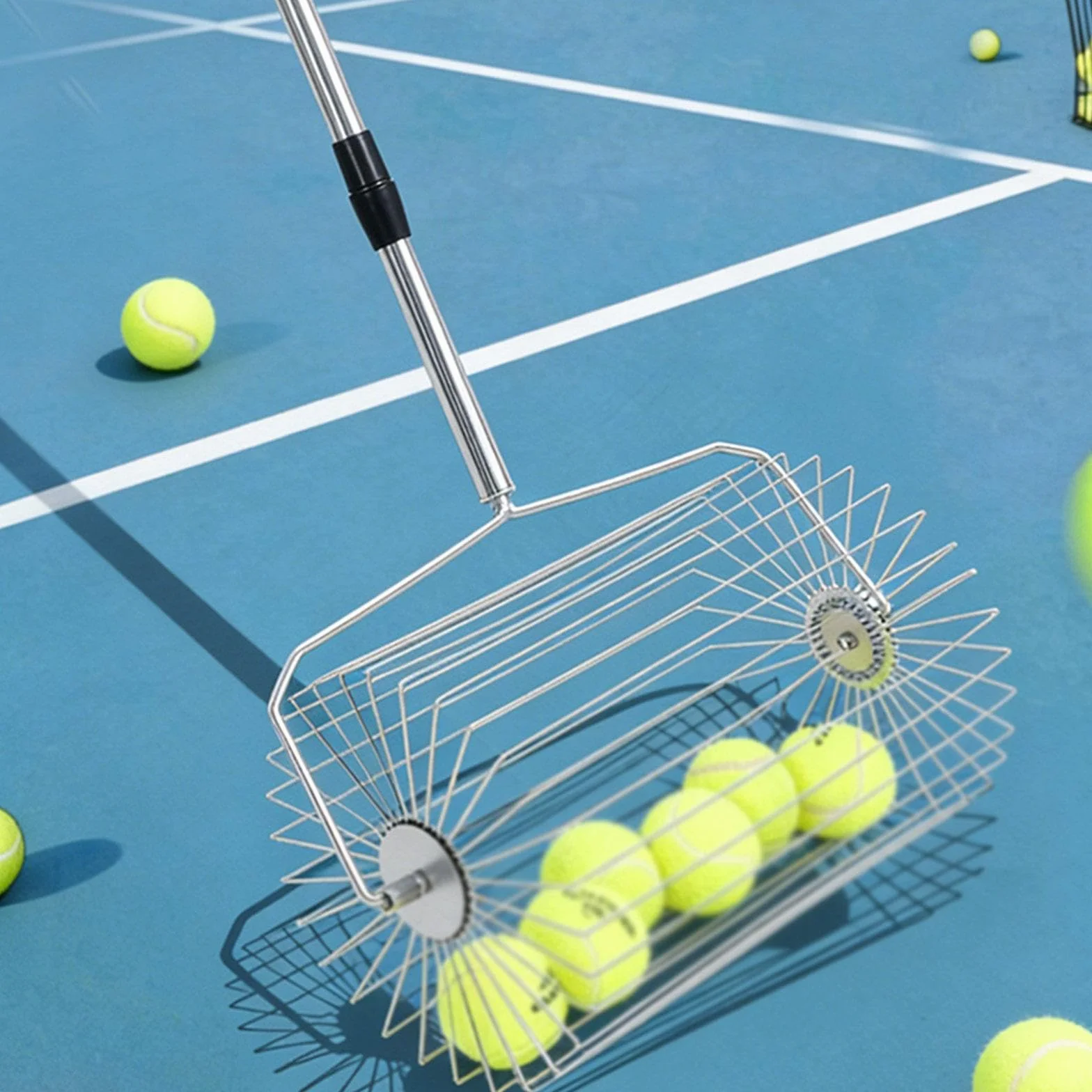Recogedor de Pelotas de Tenis Oshhni, Herramienta de Recogida Rápida, Ligero, con Ruedas