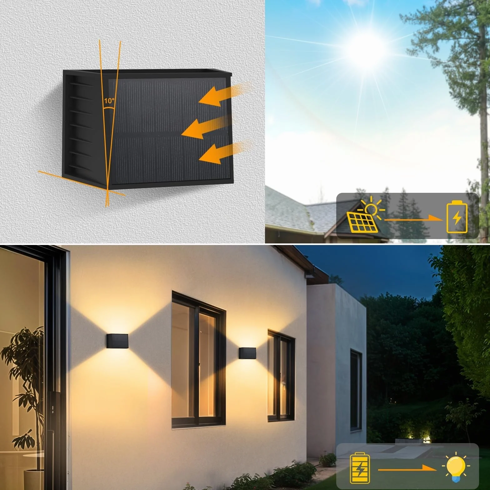T-SUN Lámparas Solares para Exterior 3000K IP65 Impermeable LED Solar Pared Jardín