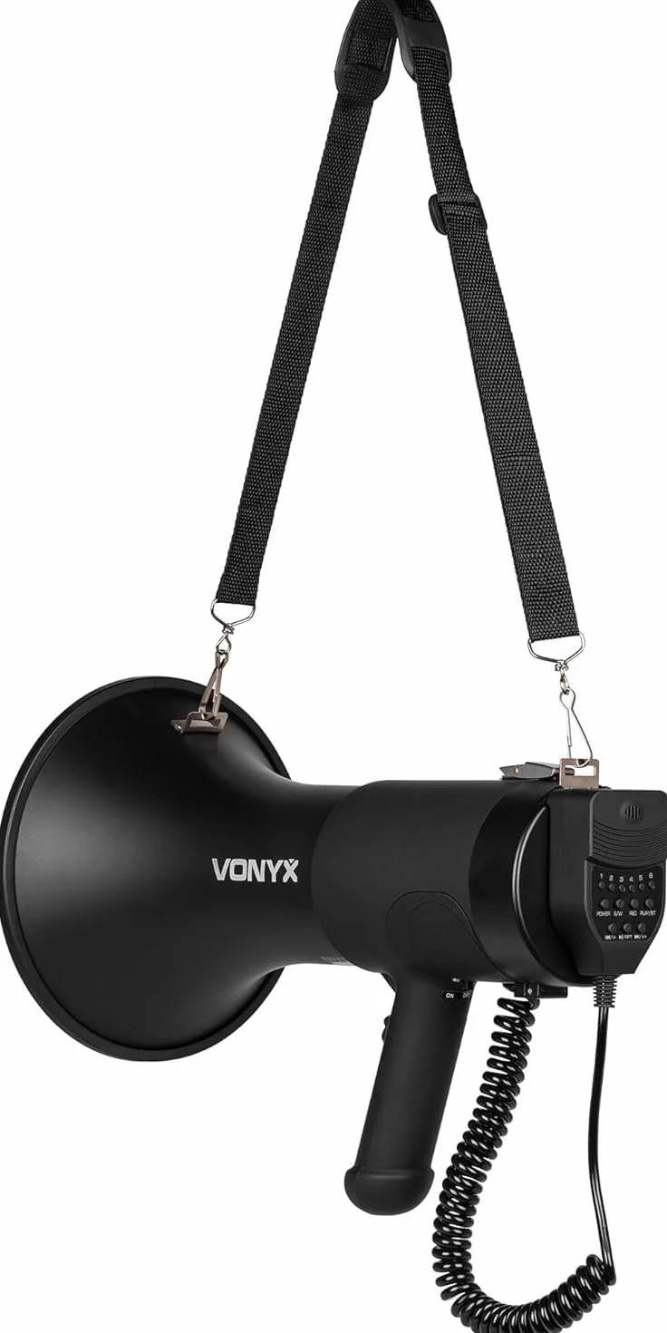 Vonyx MEG075 Megáfono Bluetooth Portátil 75W, Reproductor MP3, Batería Recargable, Negro