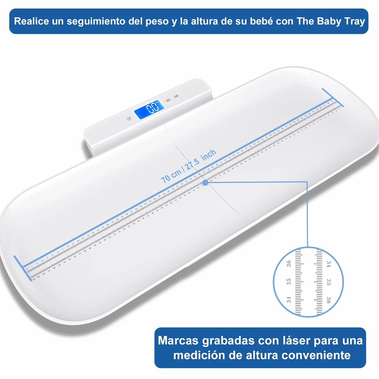 Báscula Bebé Digital Bluetooth con Bandeja Extraíble, Tara y Retención, App Gratuita, 100 kg
