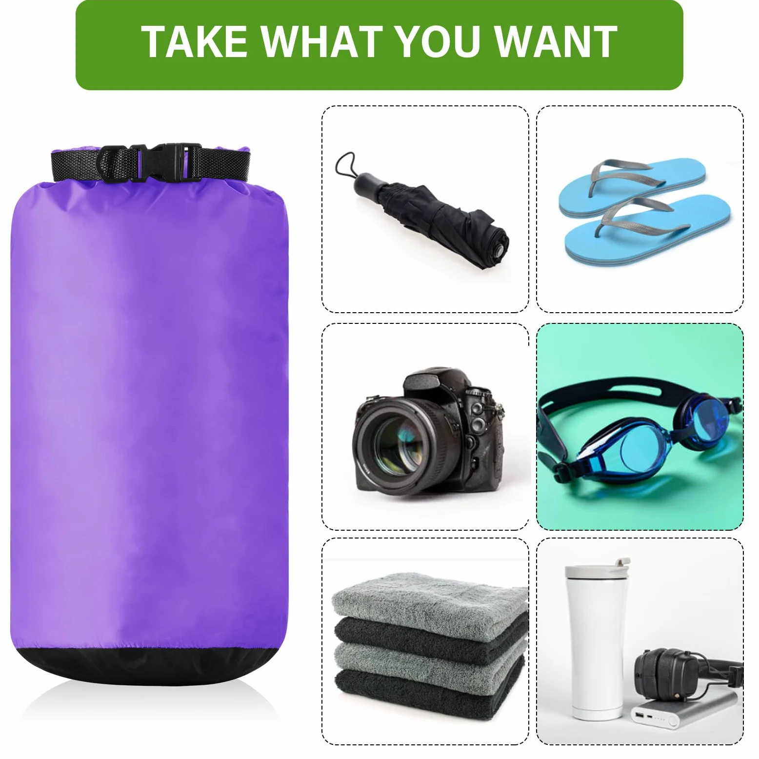 6 bolsas impermeables ligeras para exteriores, 35 L, 20 L, 15 L, 10 L, 5 L, 3 L, bolsa impermeable para barco, kayak, mochilero, senderismo, camping, rafting (color fluorescente)