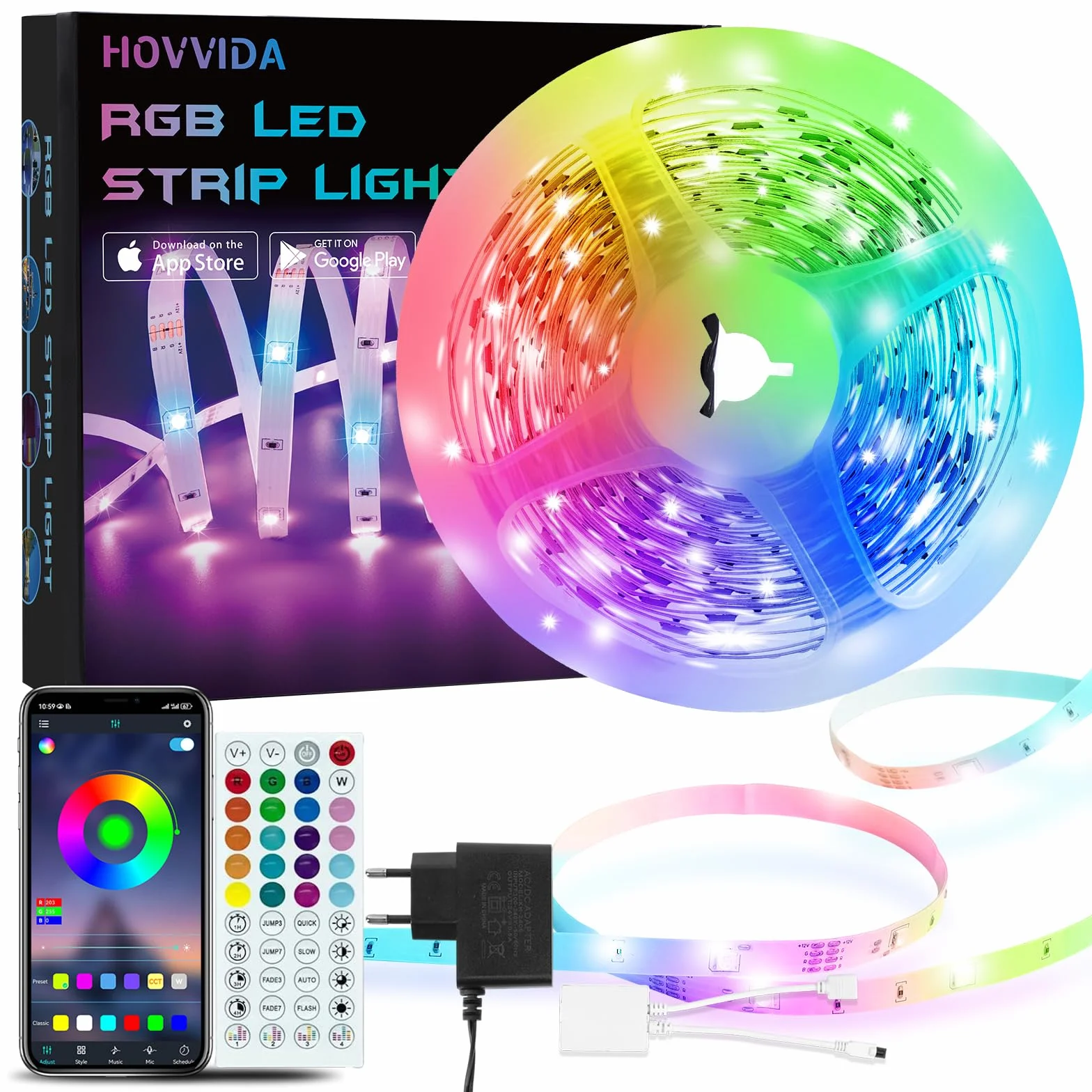 HOVVIDA Tira LED 5M 30 LED/Metro 24V RGB Luces LED APP Mando a distancia Modo de Música