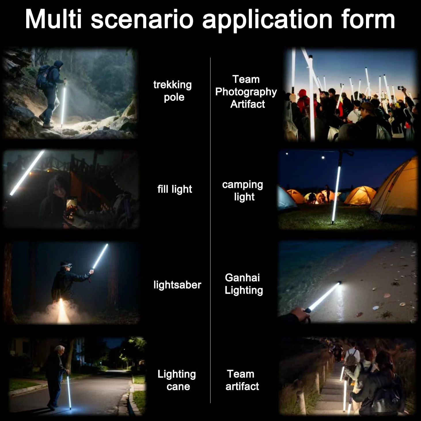 Bastón de senderismo luminoso LED Glow 2026 | Bastón de senderismo iluminado 8H, agarre antideslizante, supervivencia táctica para camping, mochileros, montañismo