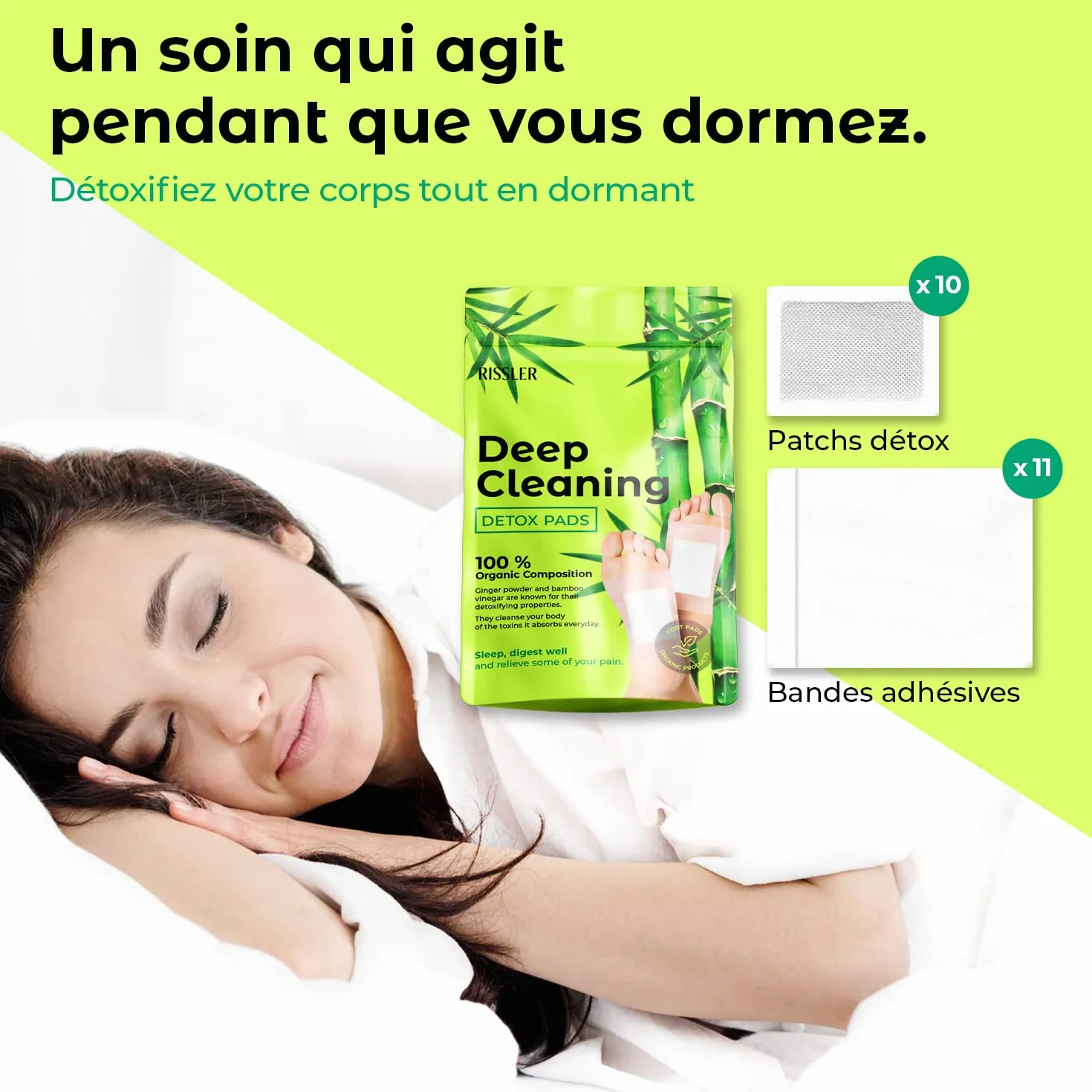 Rissler 10 Parche Detox Pies Nueva Receta Mejorar Calidad Sueño Parches Desintoxicantes Plantares 100% Natural Jengibre