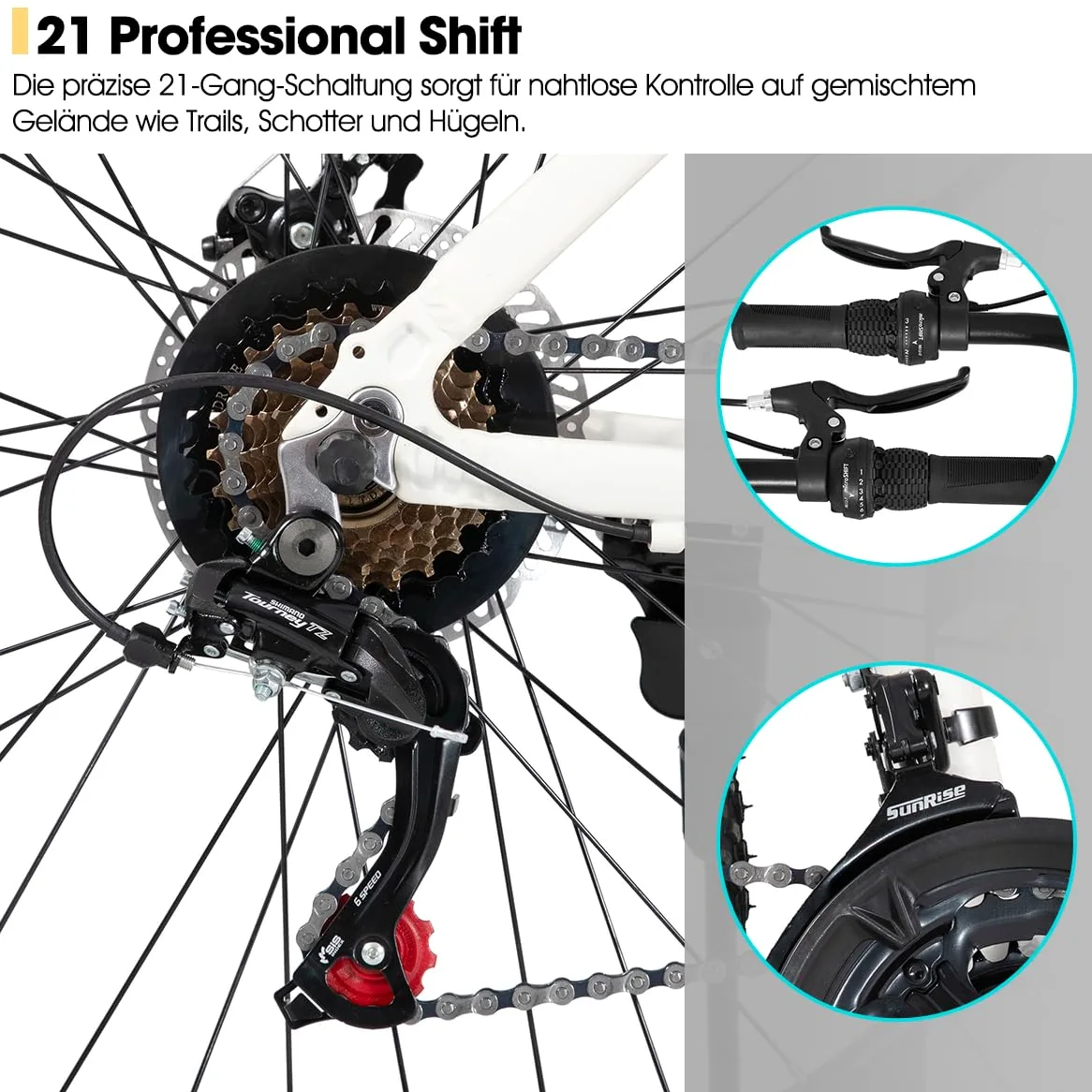 Hiland 26 - Bicicleta de montaña de 27,5 pulgadas, para hombre y mujer, con marco de aluminio, 21 velocidades, con freno de disco, color negro, azul, verde, morado y blanco