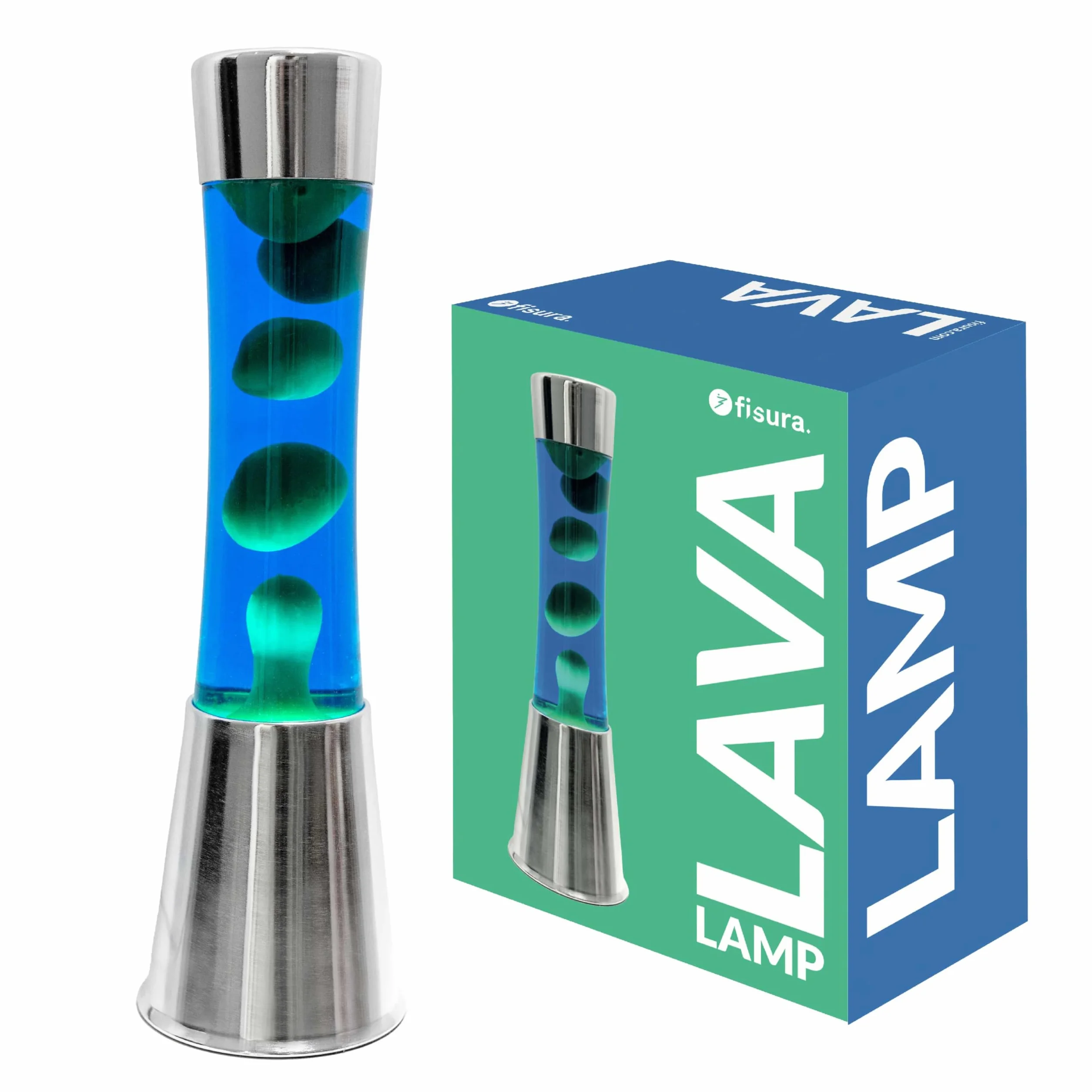 Fisura Lámpara de lava verde y azul 11 cm base cromada con bombilla de repuesto