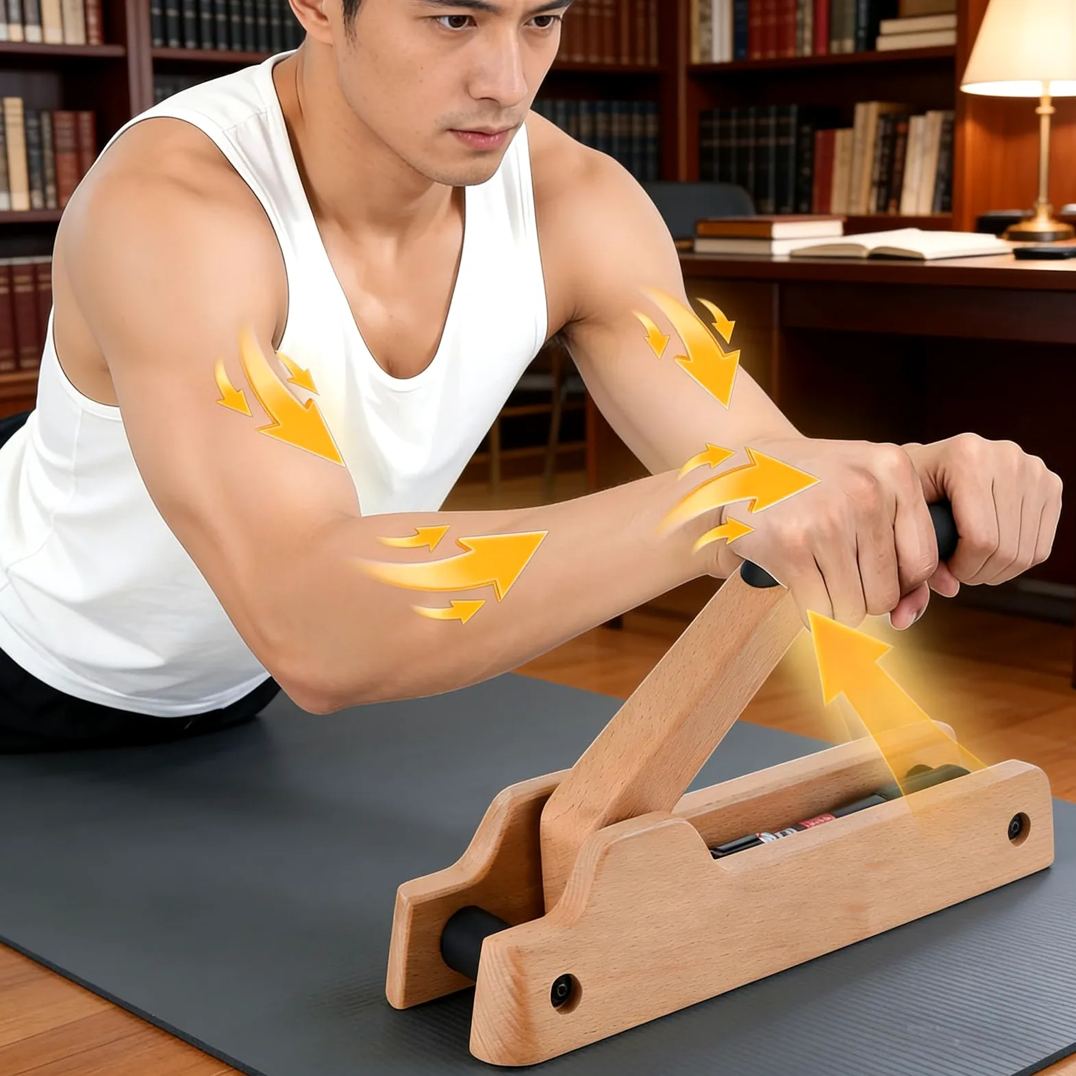 Yosoo Health Gear Entrenador de Lucha de Brazos, Fortalecedor de Antebrazo de Madera de Haya con 12 Niveles Ajustables, Mecánico Hidráulico, Agarre Antideslizante y Codera para Atletas de Gimnasio