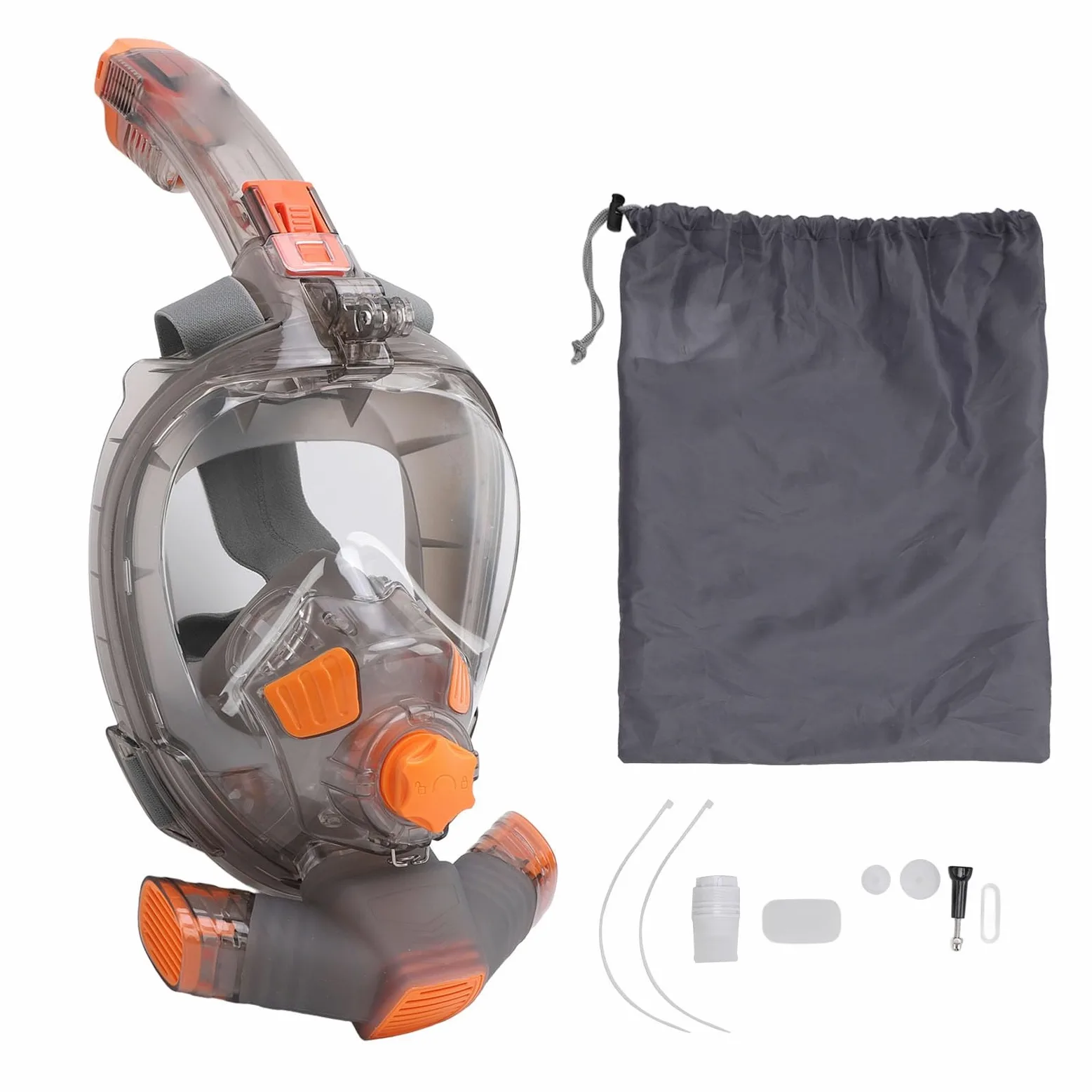Cryfokt Gafas de Snorkel de Cara Completa Vista Panorámica de 180 Grados Anti Niebla Naranja Gris para Aventura de Snorkel