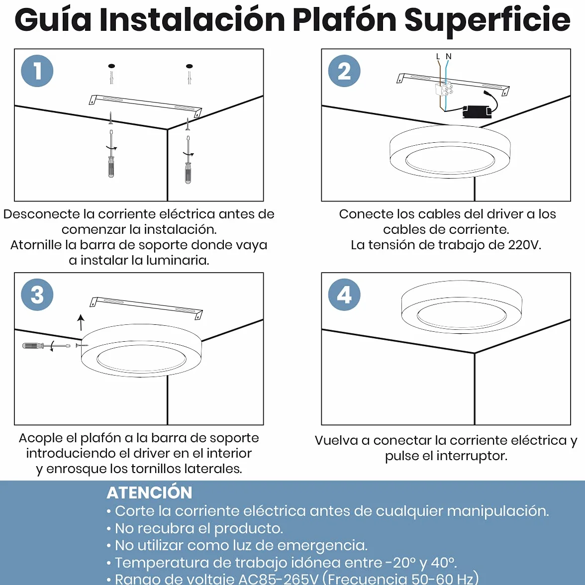 Plafon LED Redondo Superficie 220mm 20W Blanco Neutro 4500K 1800Lm