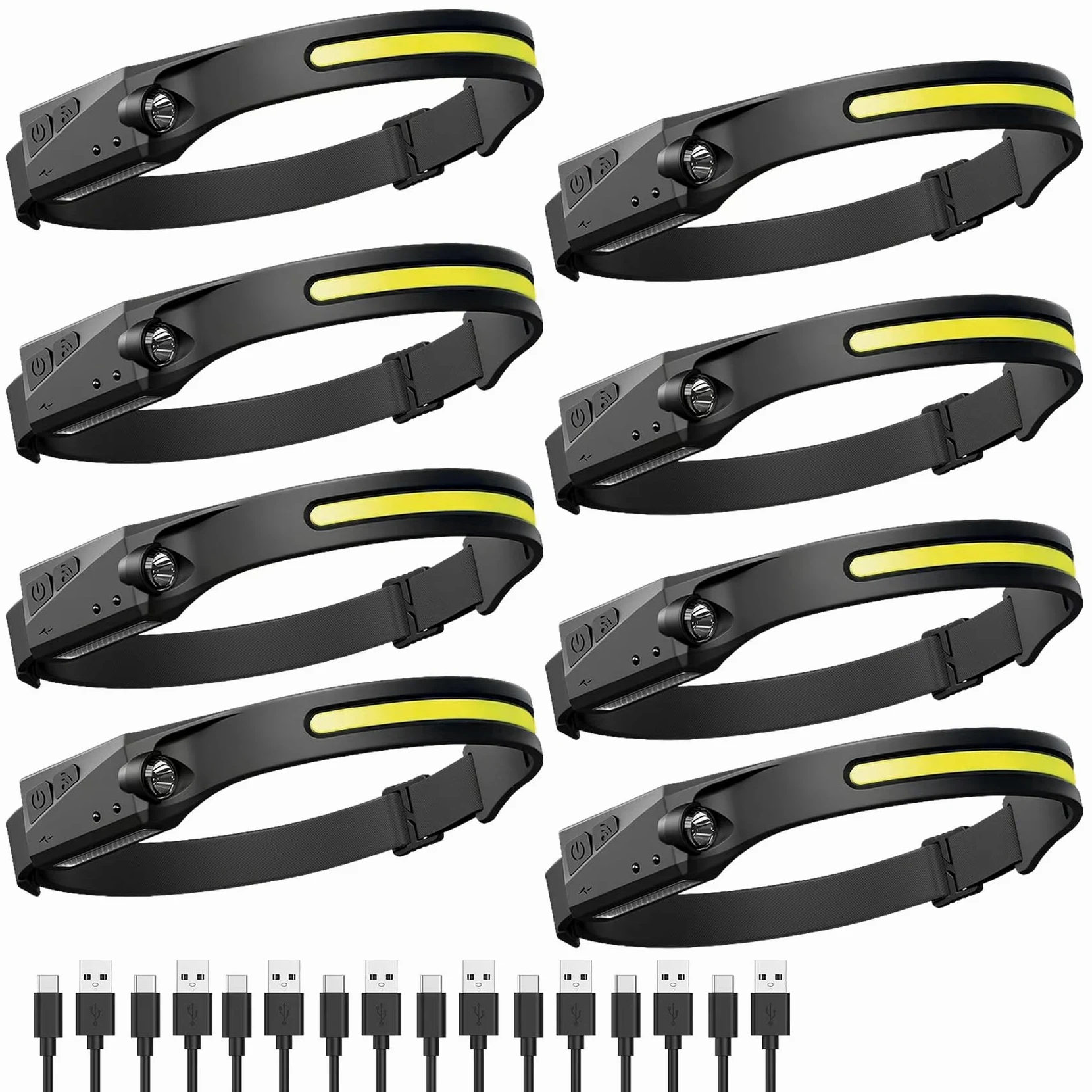 Linterna frontal recargable, paquete de 8, linterna LED superbrillante con haz ancho de 230°, sensor de movimiento, 5 modos de lámpara de cabeza impermeable para senderismo, correr, camping