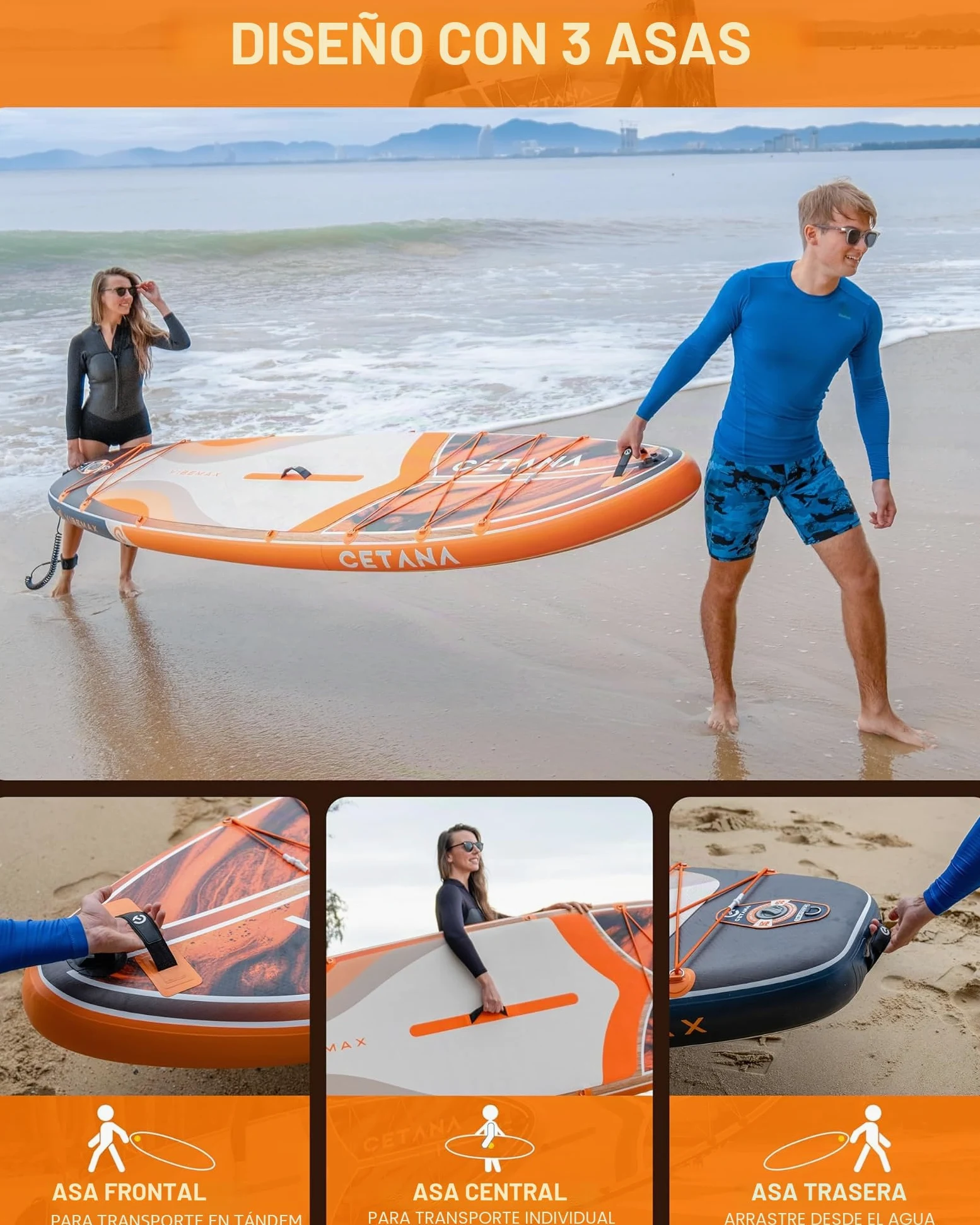 CETANA Tabla de Paddle Surf Hinchable 351cm con Accesorios Incluidos de Primera Calidad, Remo Ajustable, Bomba de Mano, Mochila de Transporte. 351 x 89 x 15 cm, Soporta hasta 204Kg