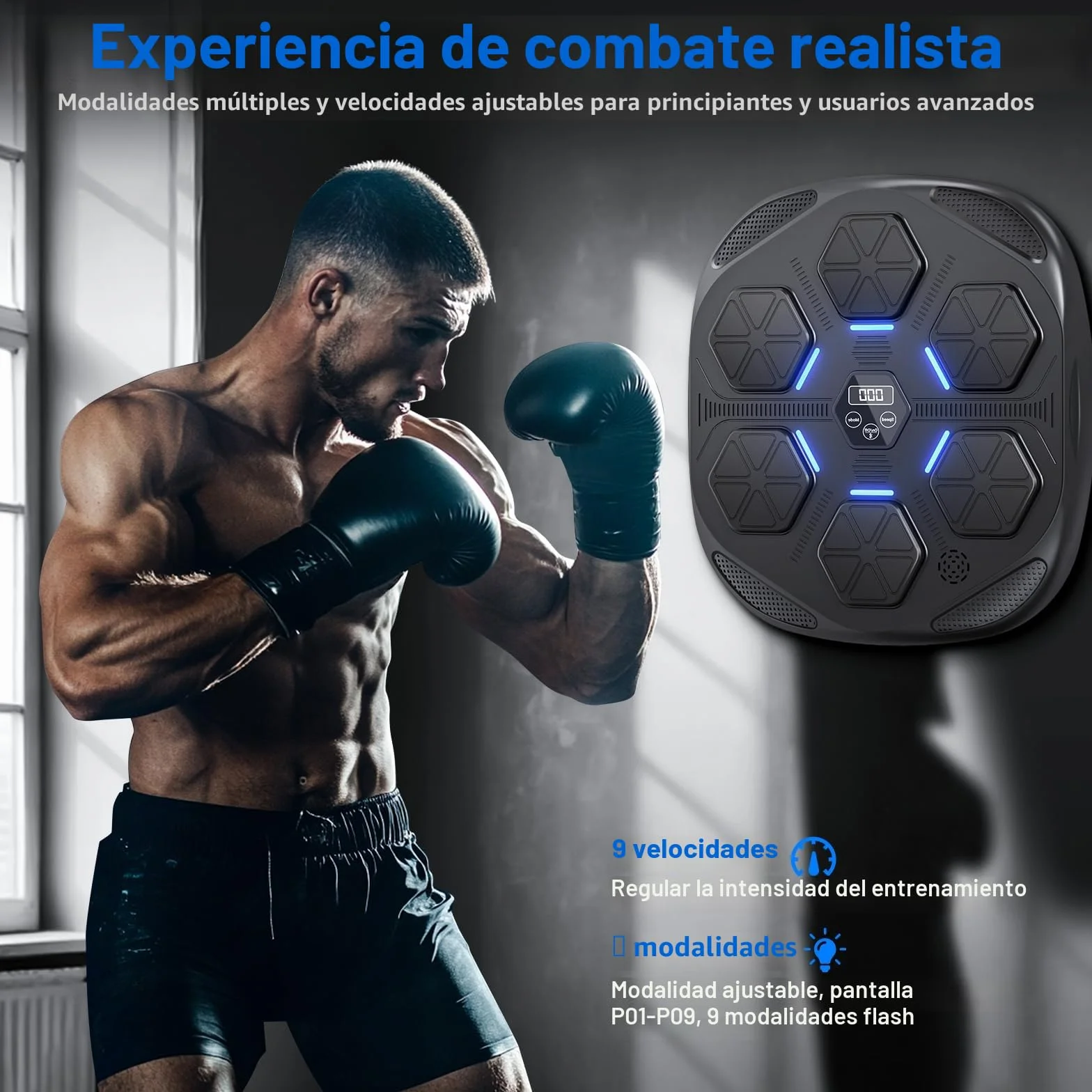 Máquina de Boxeo Musical Bluetooth portátil de Pared, 9 Modos de Velocidad, Altura Ajustable con Guantes
