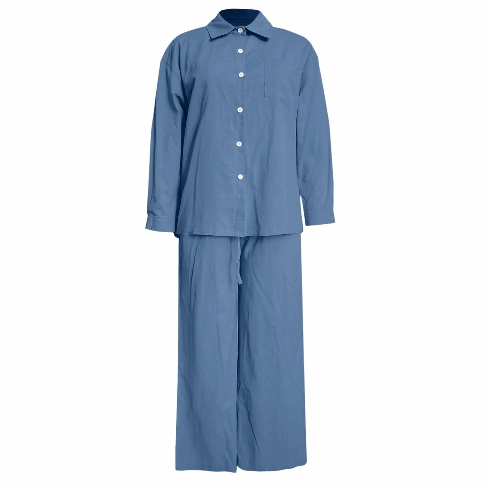 Traje de lino para mujer de dos piezas, pantalón manga larga, transpirable, elástico, pijama de casa ligero