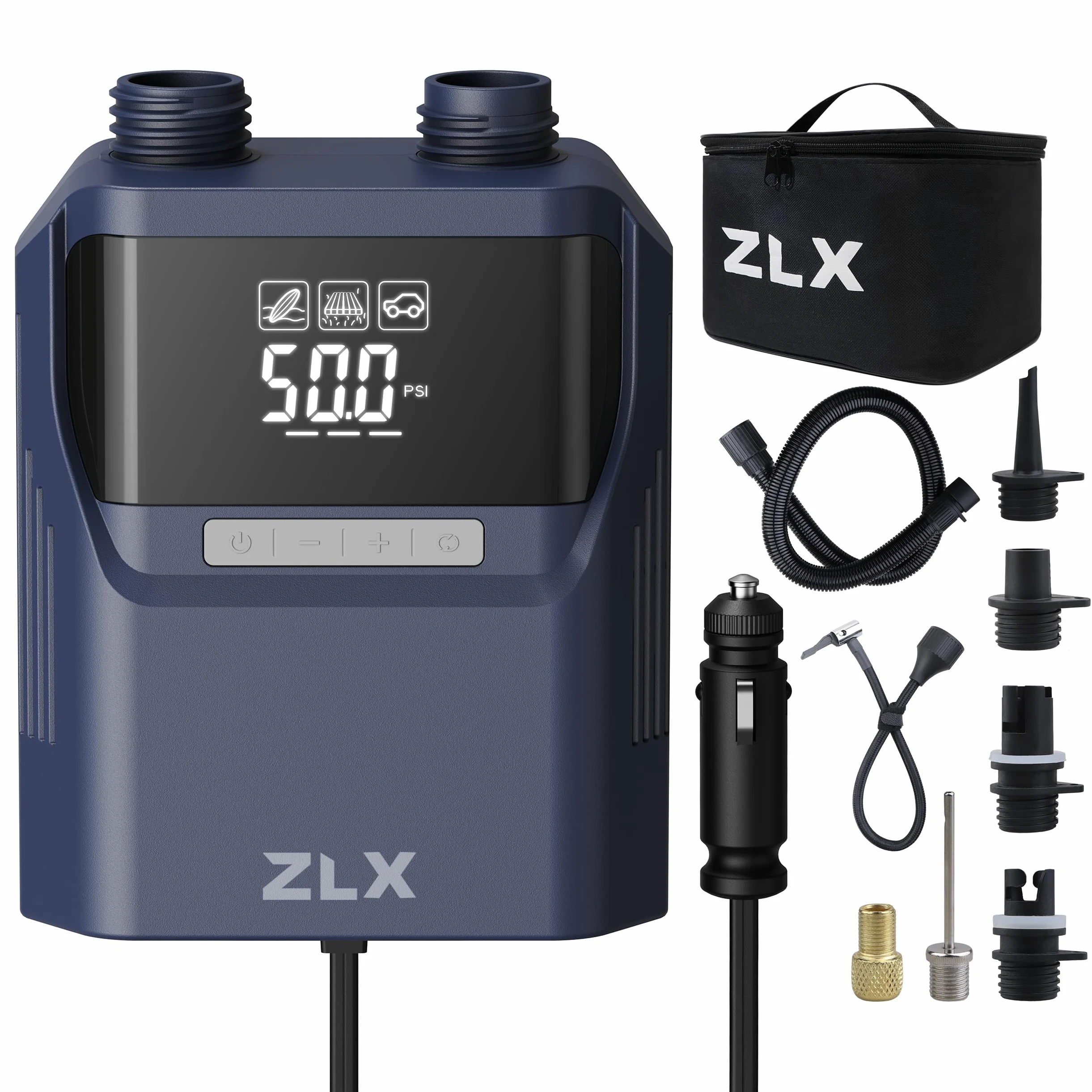 ZLX Bomba de aire eléctrica, bomba SUP de 50 psi con conector de coche de 12 V CC, posiciones dobles de alta presión, inflable, accesorios para tablas de paddle surf para kayaks inflables, barcos