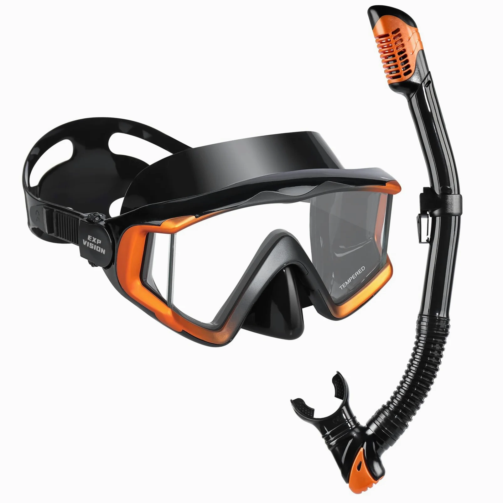 Juego de esnórquel para adultos, máscara de esnórquel profesional antivaho, máscara de buceo en seco para buceo libre, esnórquel, natación (naranja juego de esnórquel Pano 3)