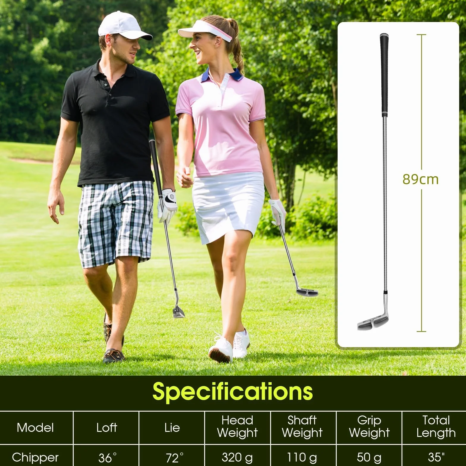 LIFEZEAL Palo de Golf Wedge Acero Inoxidable Putter Diestros 72° 89cm Plata