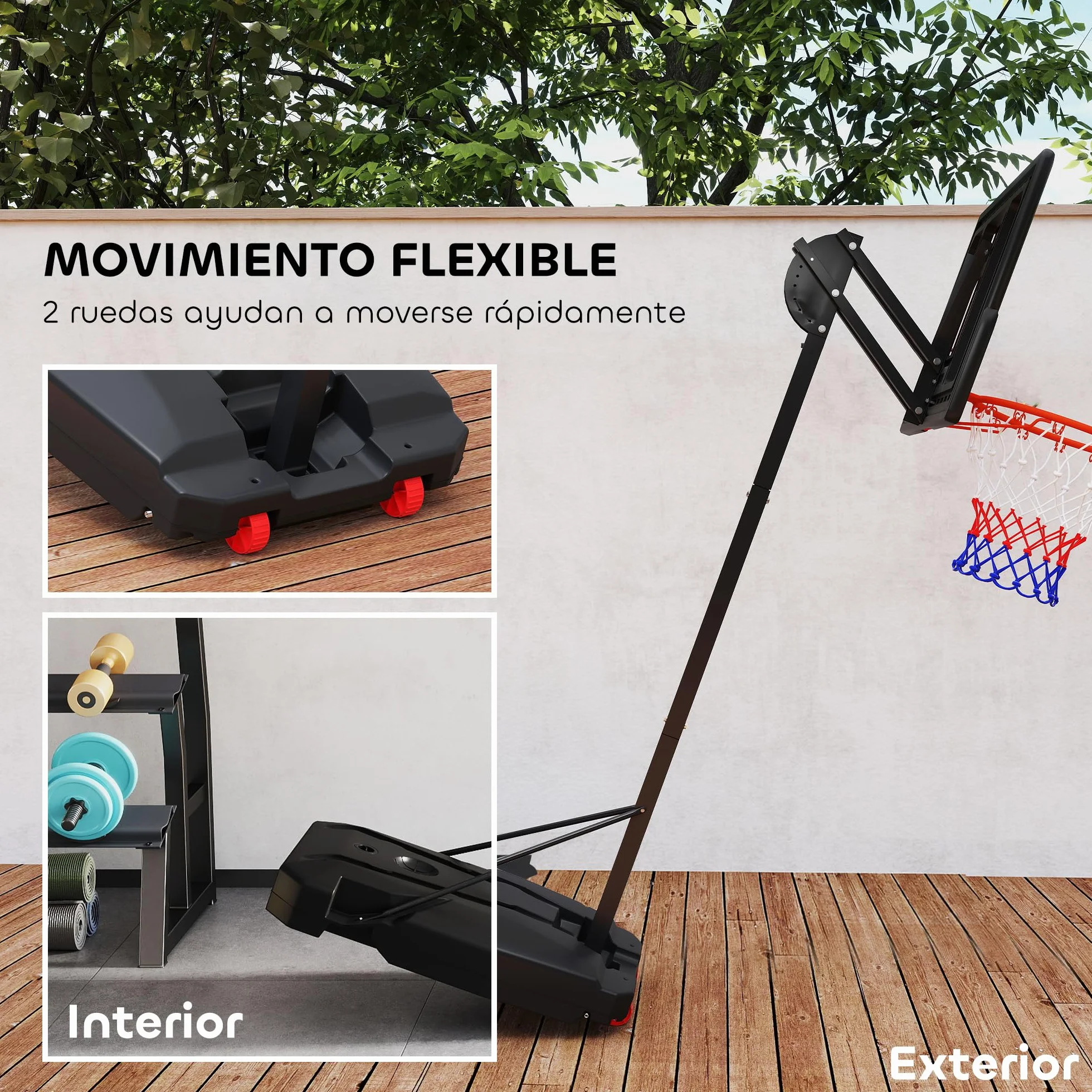 AIYAPLAY Canasta de Baloncesto Portátil Altura Regulable 200-260 cm Base Rellenable con Ruedas Rojo y Negro