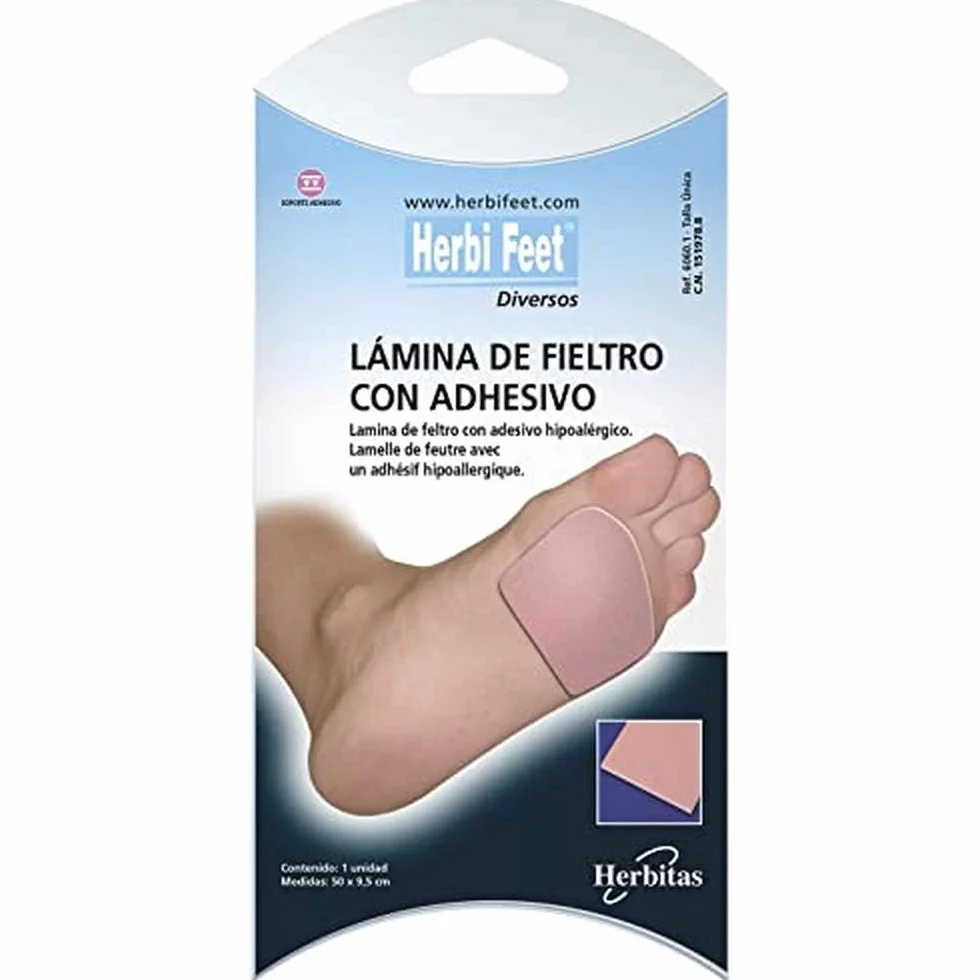 Herbi Feet Lámina de Fieltro Adhesivo Hipoalergénico Parche para Herida 1 UD 9,5 x 50 CM
