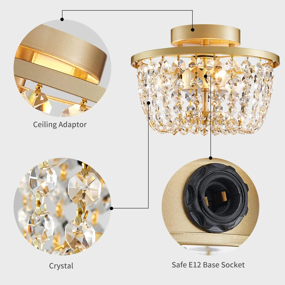 Araña de cristal semi-empotrado lámpara de techo moderna G9 19.3cm 25cm oro