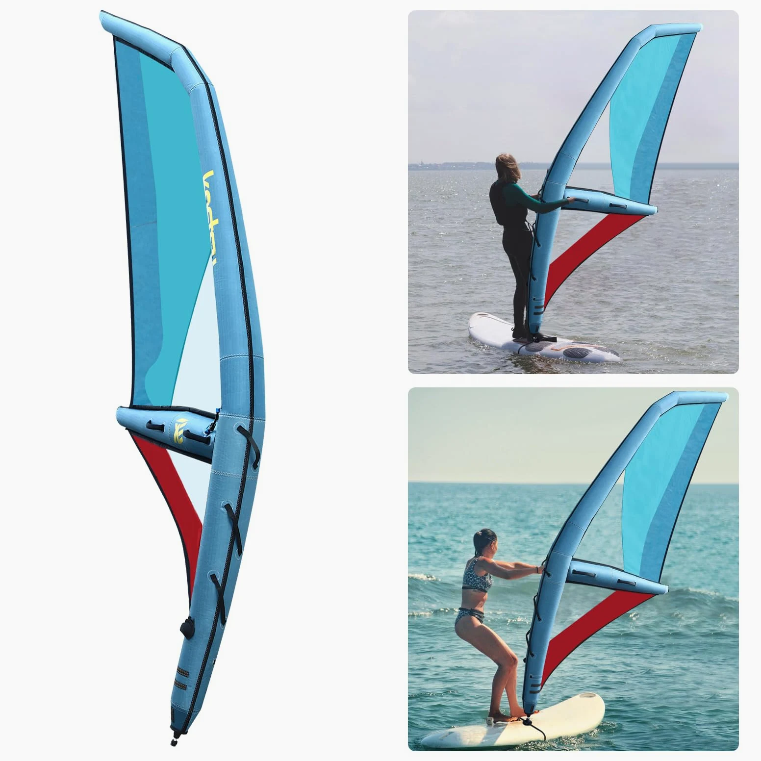 Vela de surf hinchable con base giratoria de 360 °, tela Oxford + ala de PVC inflable con bomba para playa y deportes acuáticos