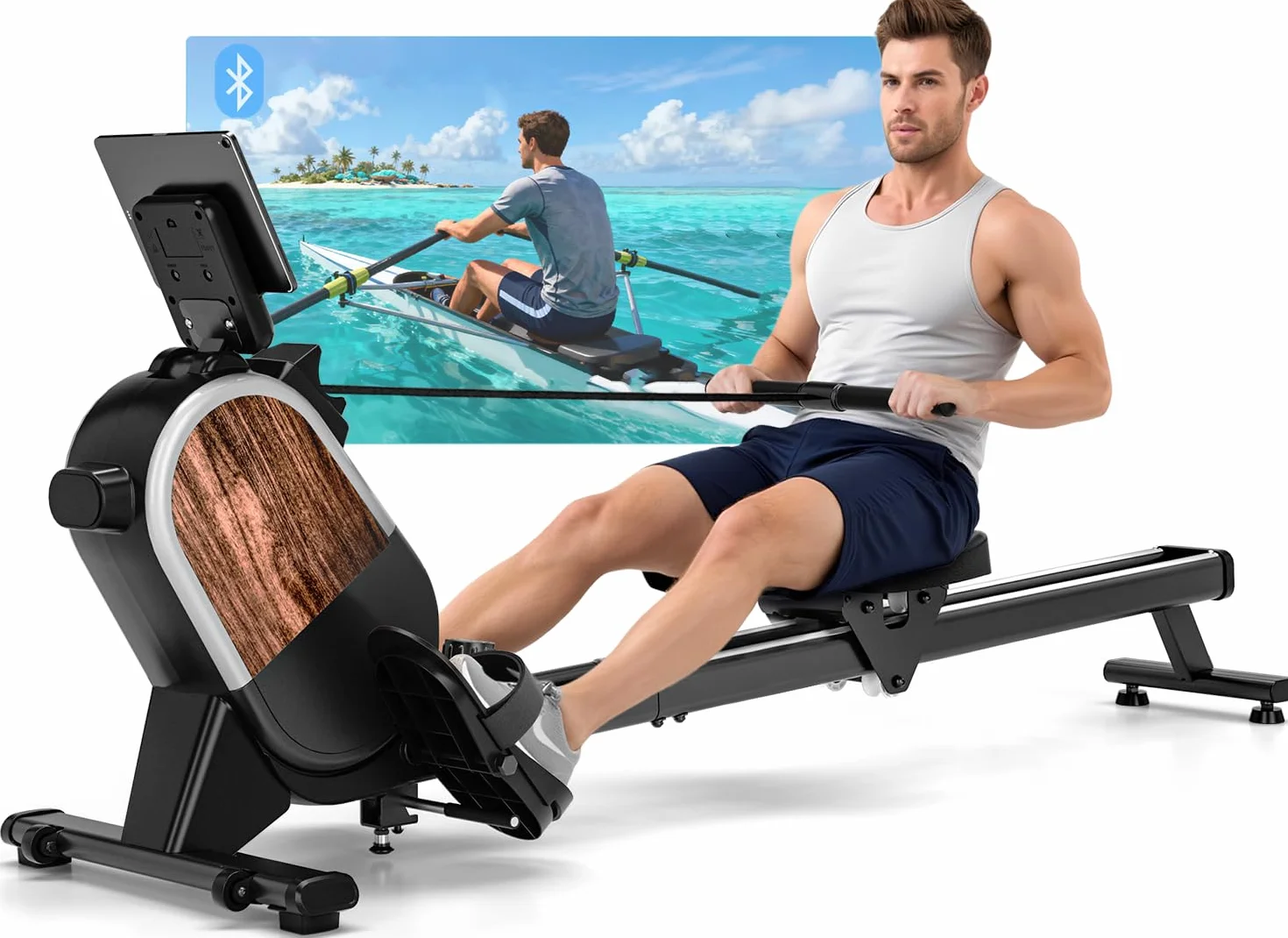 CHAOKE Maquina de Remo para Casa, Pistas Dobles Ultra Silenciosas y Estables,16 Niveles de Resistencia Magnético con App, Bluetooth y Pantalla LCD, Soporta hasta 160 KG, Fitness en Interiores