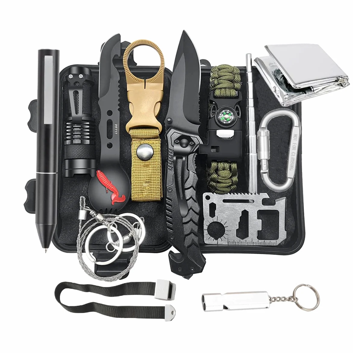 Kit de supervivencia de emergencia 13 tipos al aire libre multiherramientas suministros de primeros auxilios brújula picapiedra arranque para acampar